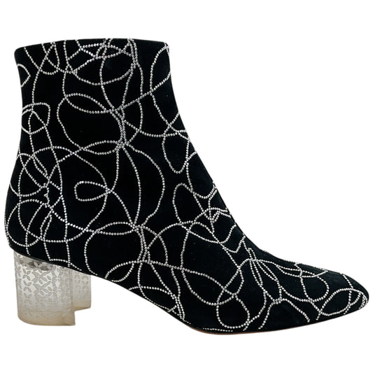 Alaia Black Suede Booties with Crystals and Clear Heel