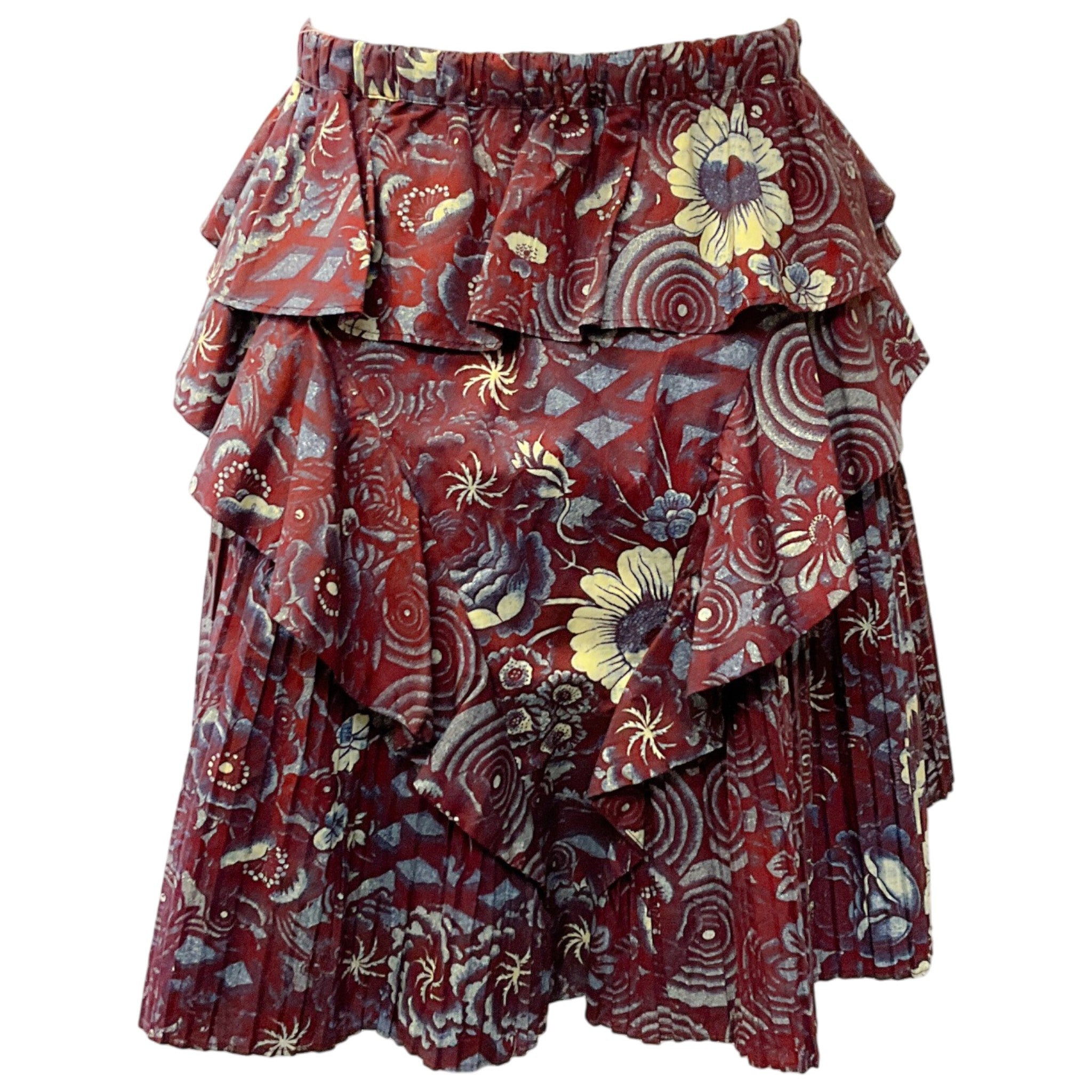Ulla Johnson Sigrid Burgundy / Yellow Floral Print Tiered Mini Skirt