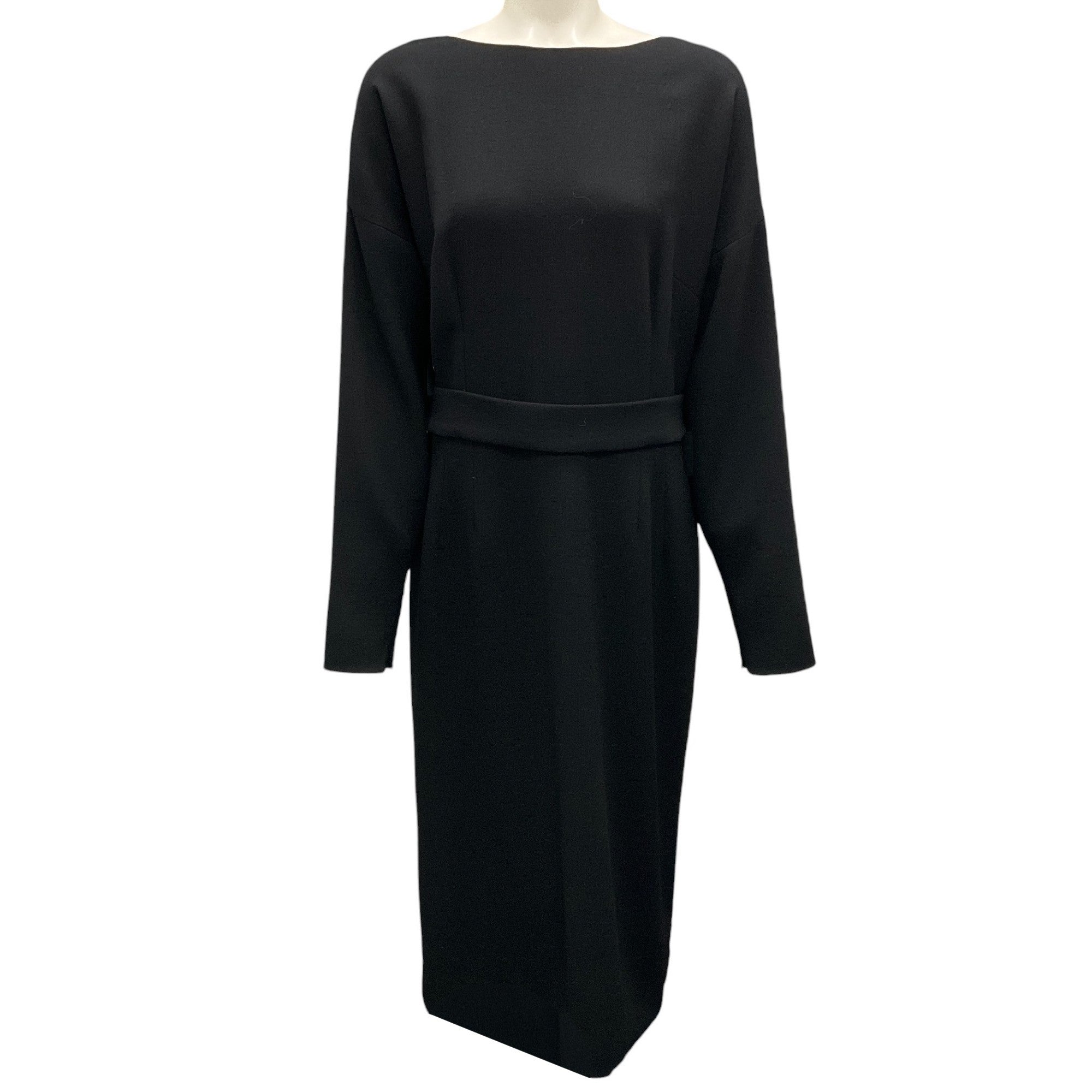 Dolce & Gabbana Black V-Back Wool Crepe Midi Dress