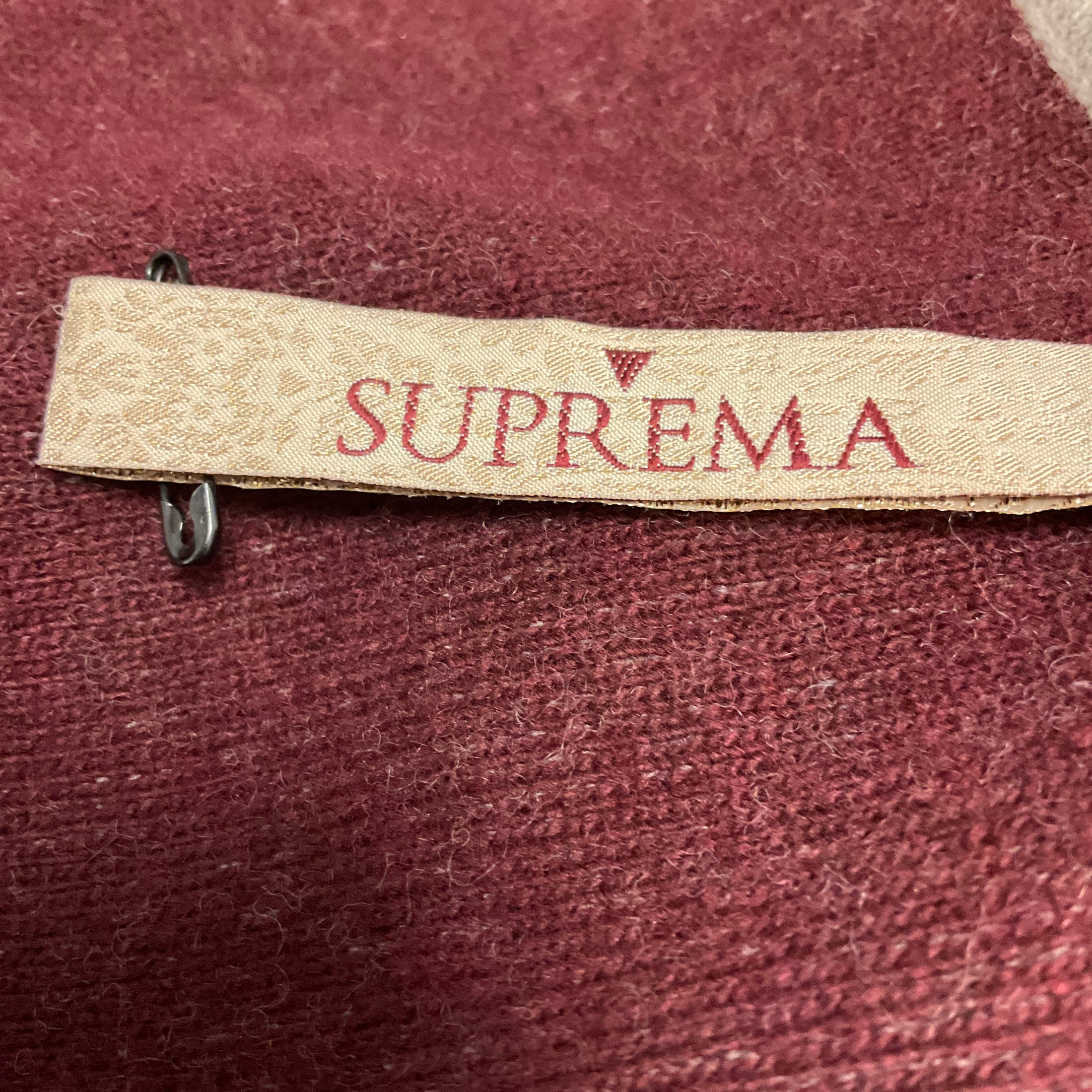 Suprema Light Grey / Burgundy Wool and Cashmere Knit Long Cardigan Sweater with Fur Collar