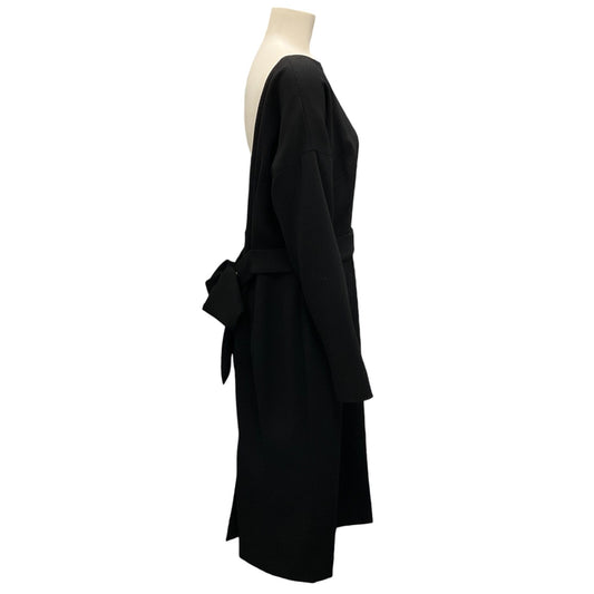 Dolce & Gabbana Black V-Back Wool Crepe Midi Dress