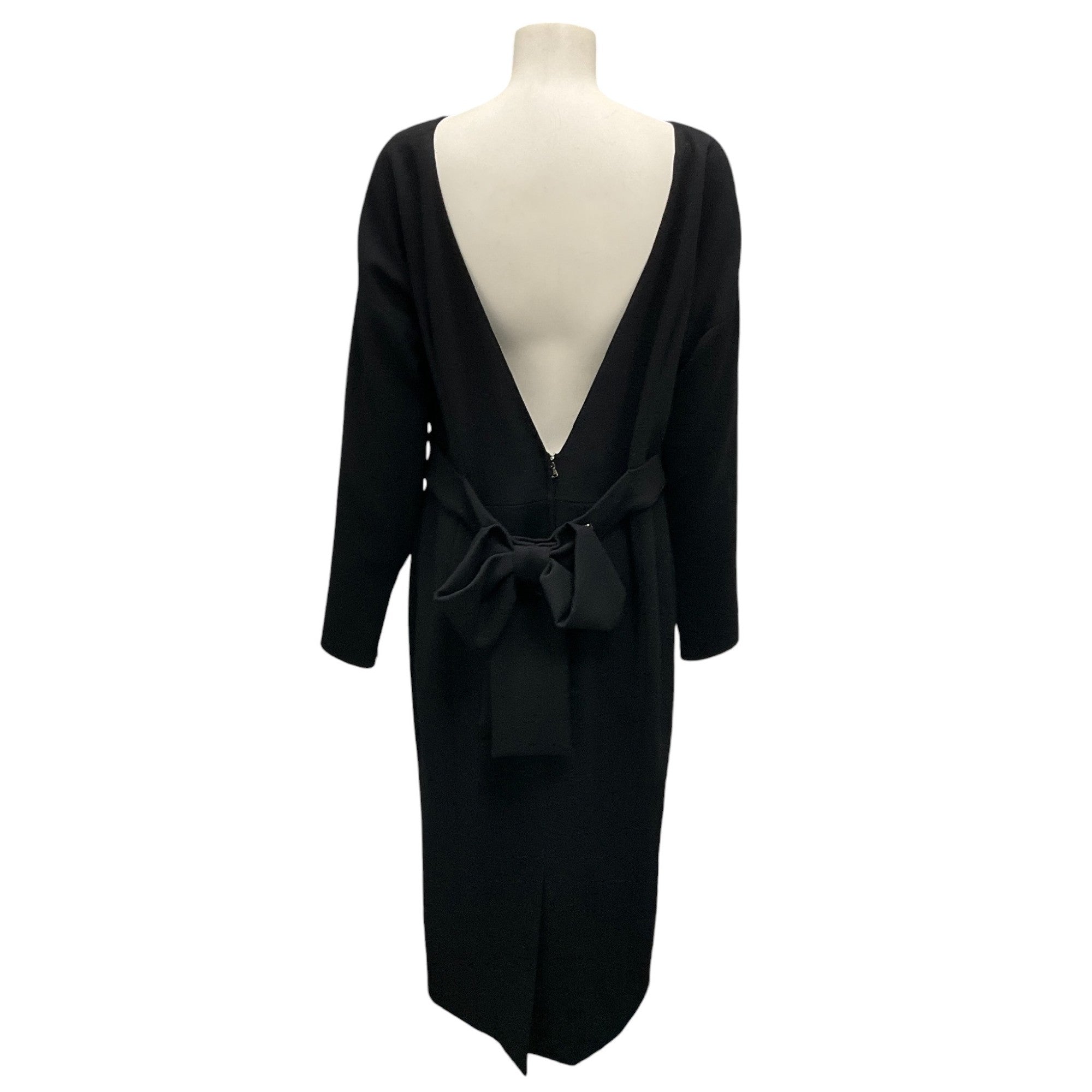 Dolce & Gabbana Black V-Back Wool Crepe Midi Dress