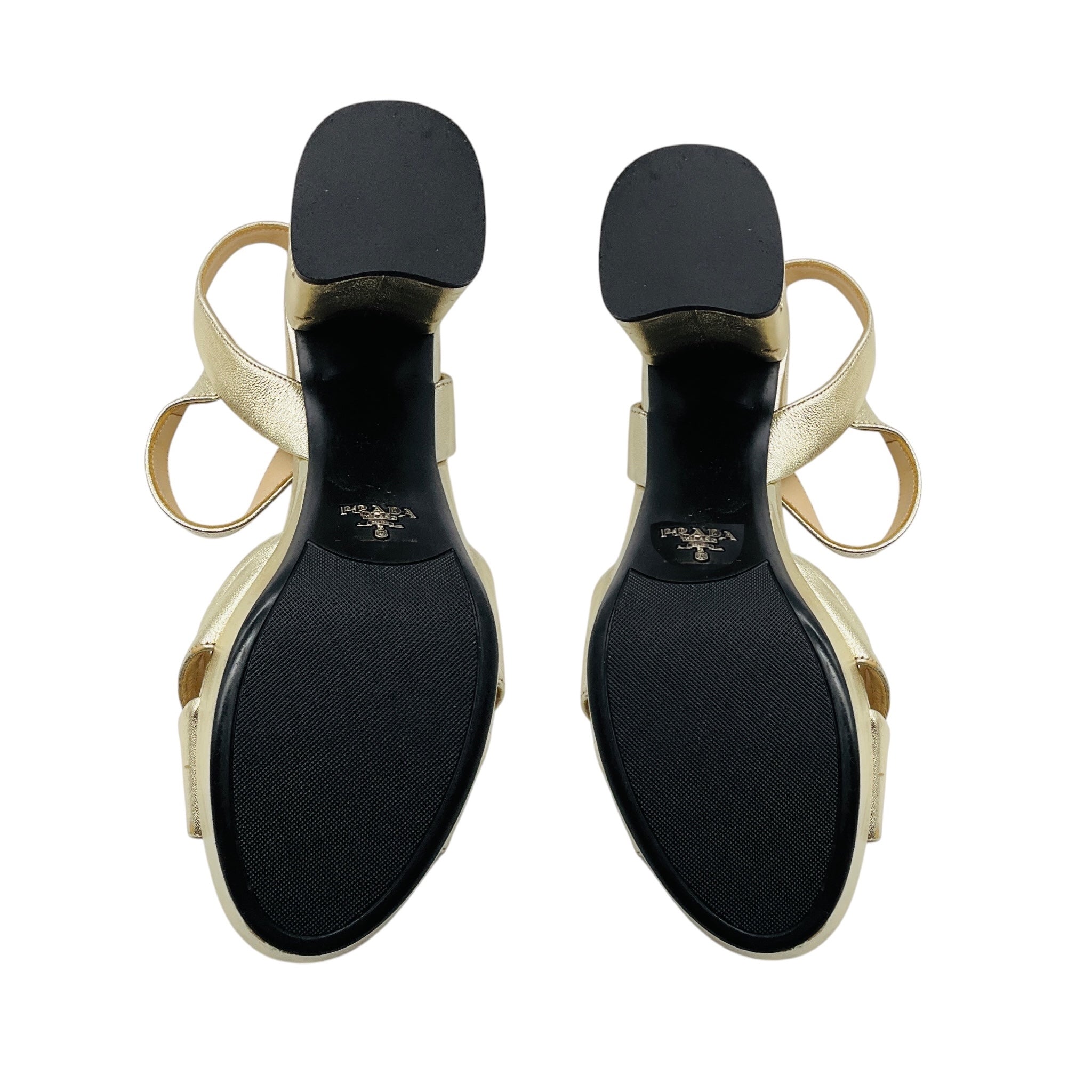 Prada Gold Metallic Leather Cross Strap Sandals