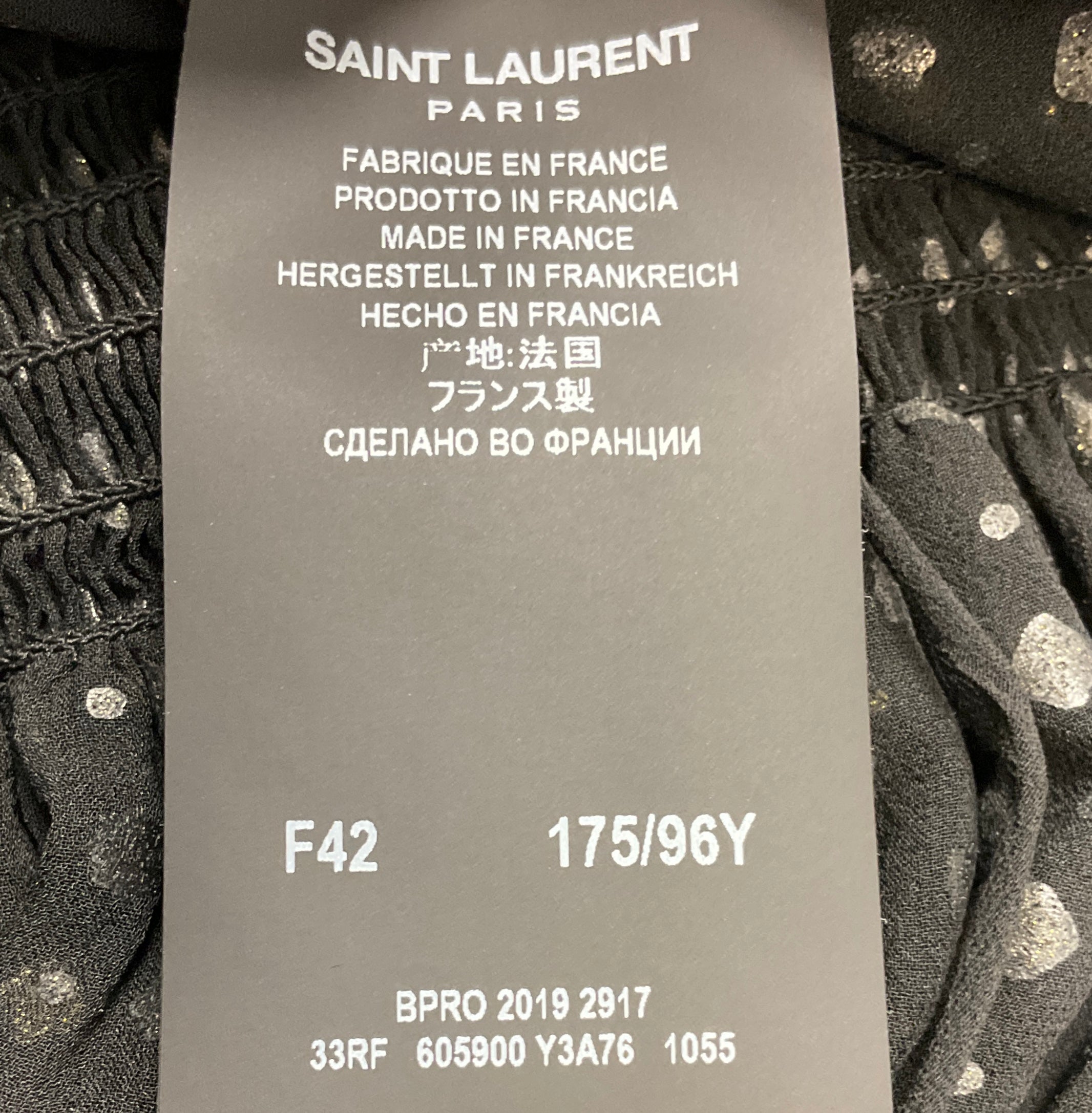 Saint Laurent Black / Gold Ruffled Long Sleeved Silk Mini Dress