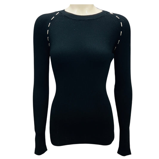 Mugler Black / Silver Embellished Ribbed Knit Sweater