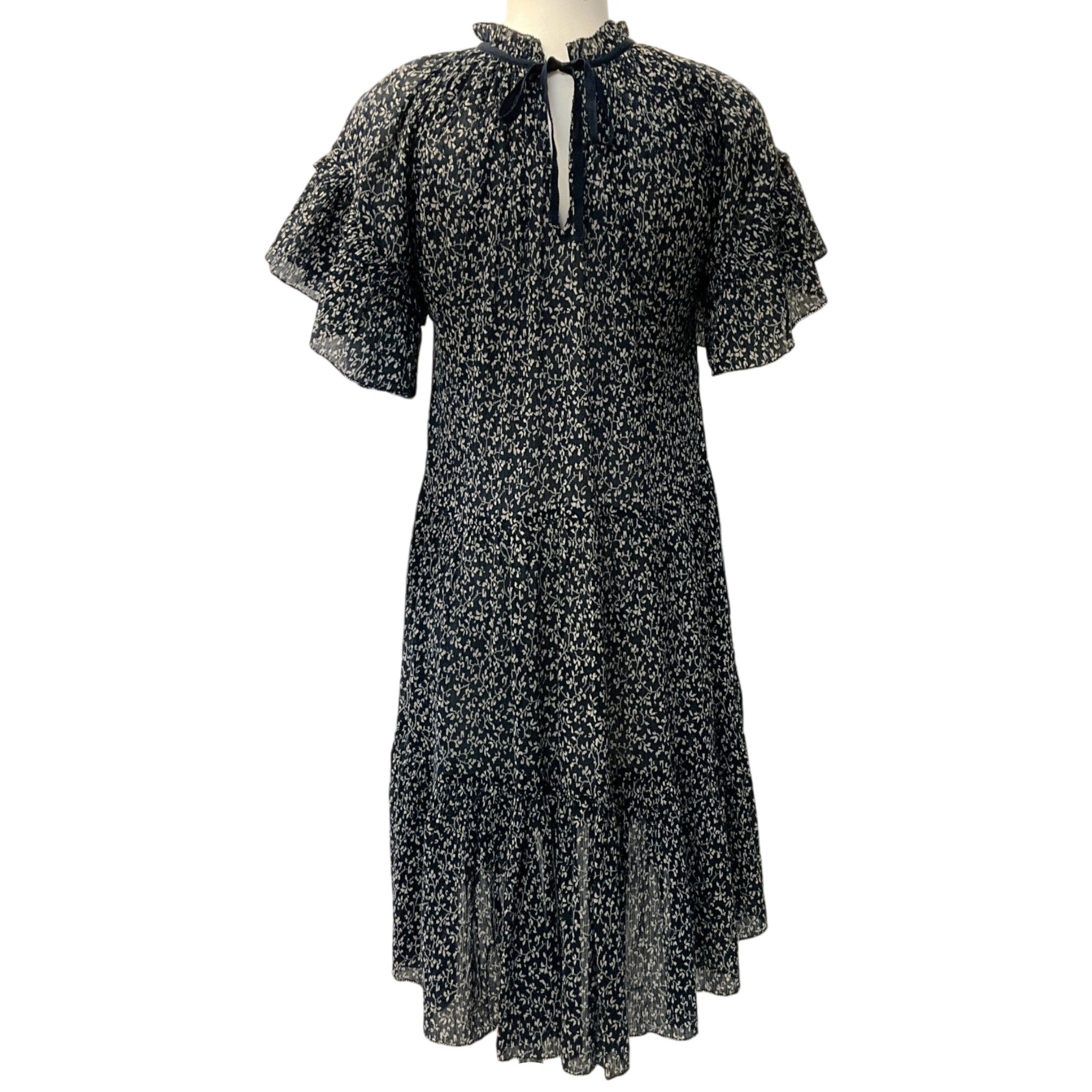 Ulla Johnson Midnight Blue Cotton Doris Flutter Sleeve Dress