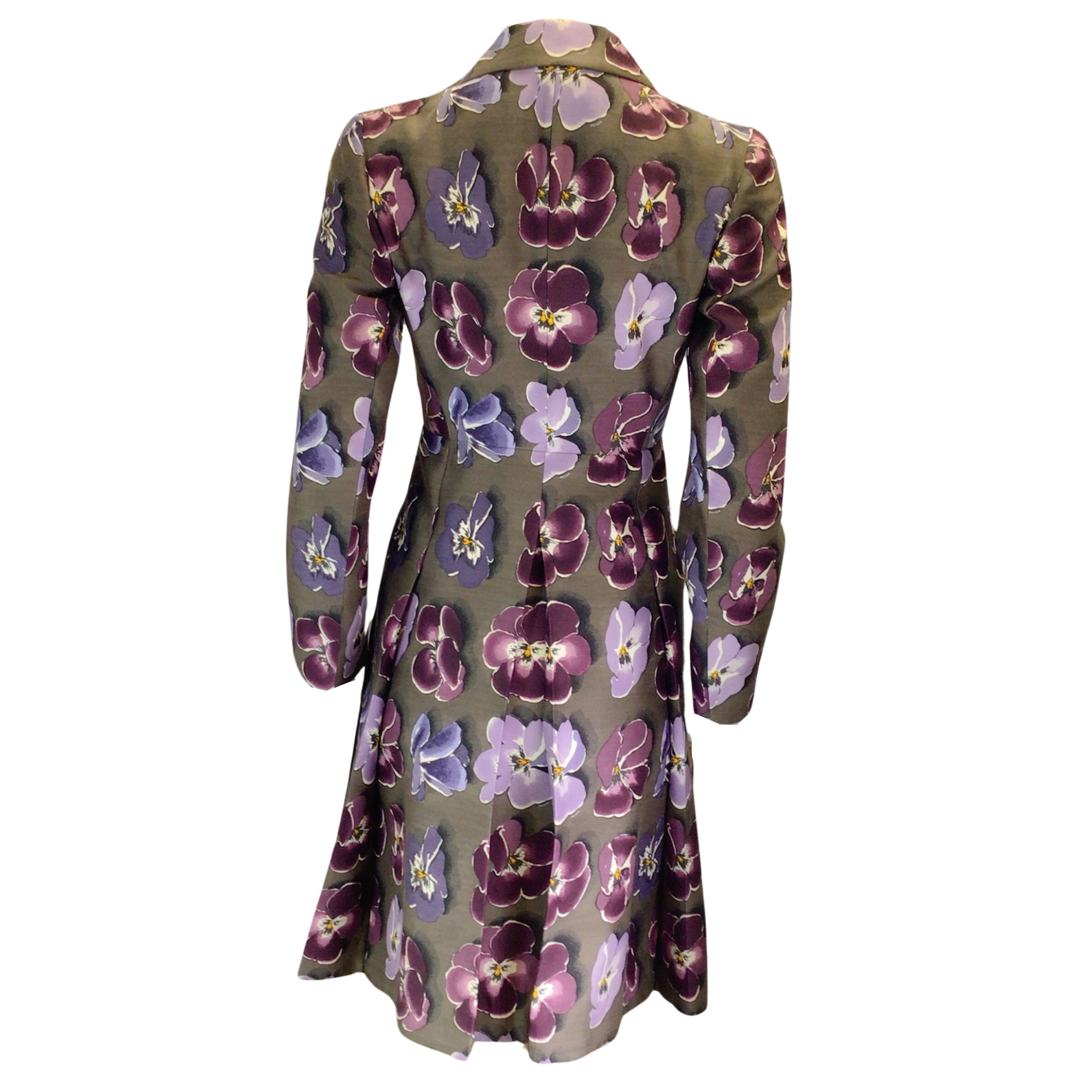 Prada Vintage Purple Multi Floral Printed Wool and Silk Coat
