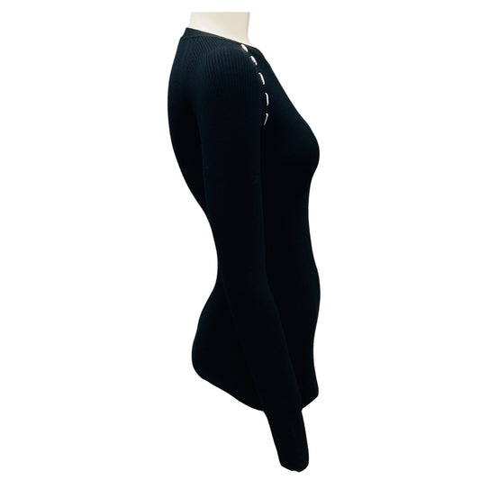 Mugler Black / Silver Embellished Ribbed Knit Sweater