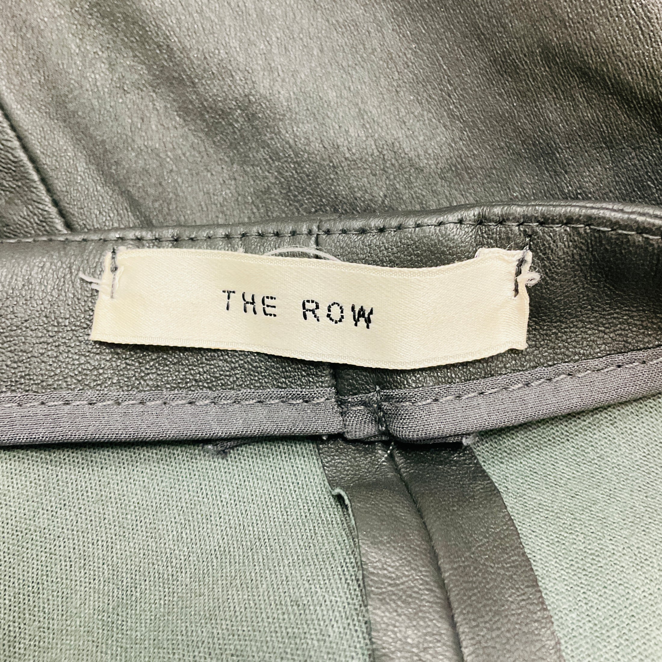 The Row Dark Grey Stretch Lambskin Leather Skinny Pants