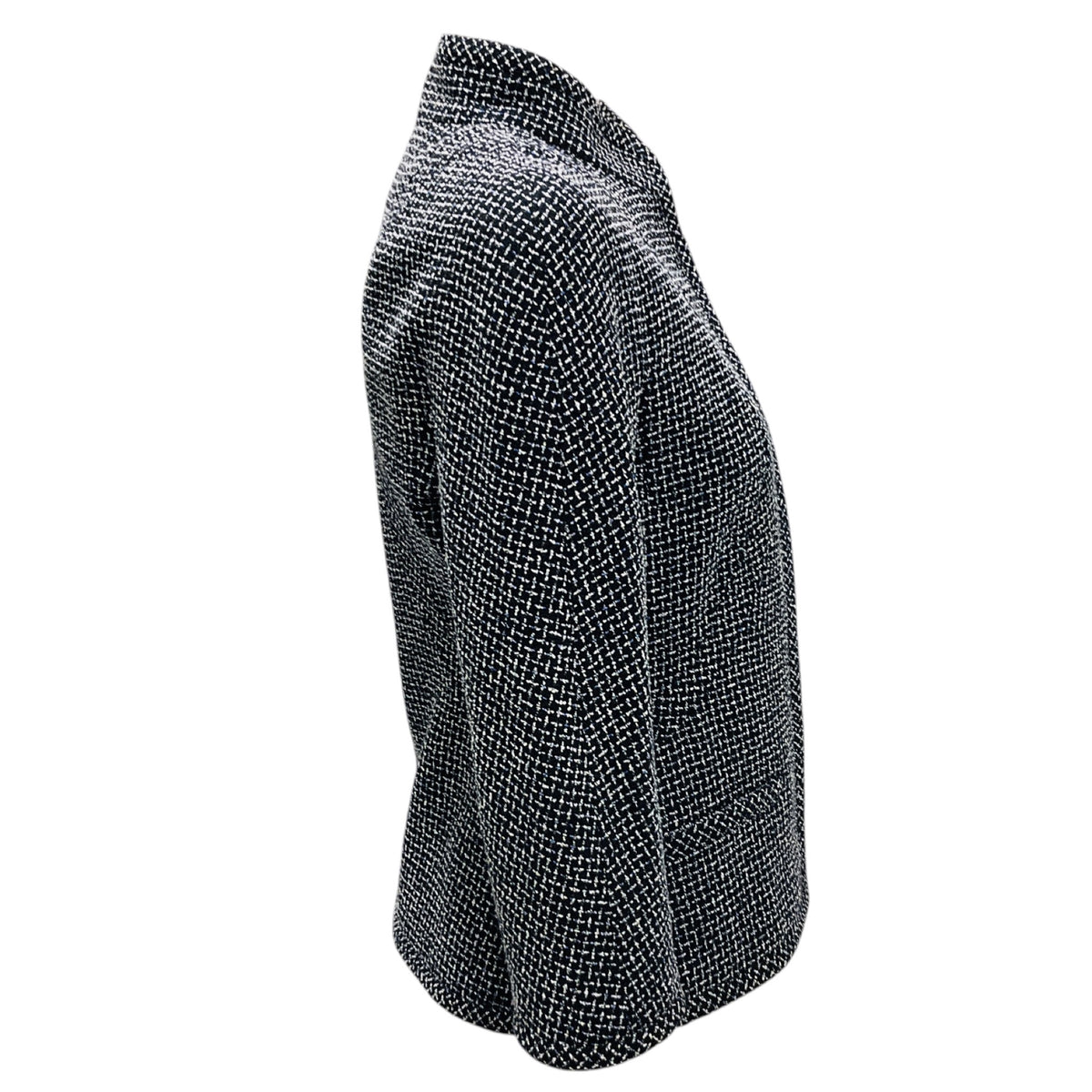 Chanel Black / White / Blue Zip Front Wool Tweed Jacket