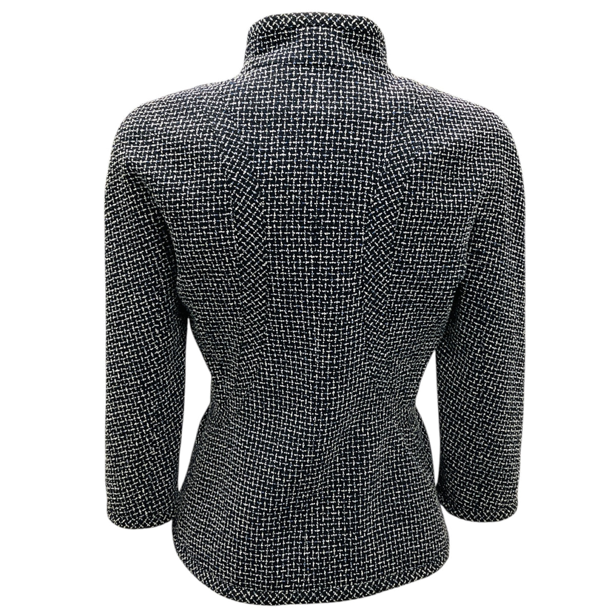 Chanel Black / White / Blue Zip Front Wool Tweed Jacket