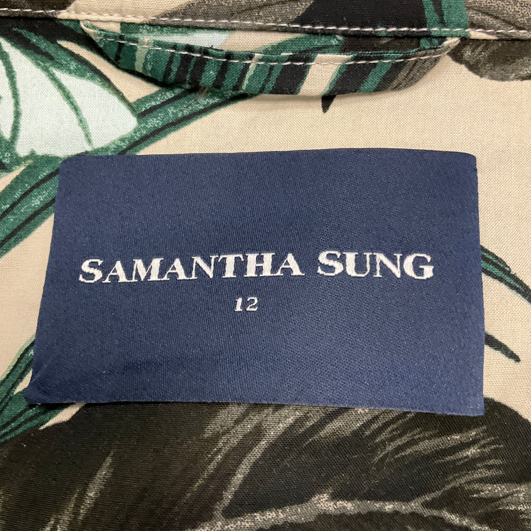 Samantha Sung Green Multi Leaf Print Cotton Midi Dress with Belt