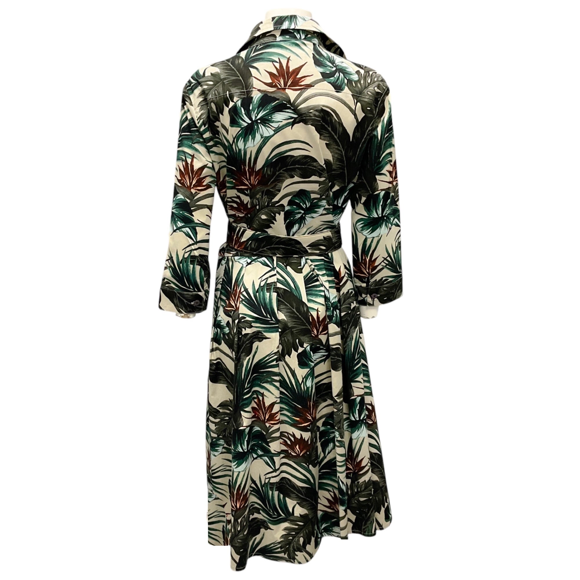 Samantha Sung Green Multi Leaf Print Cotton Midi Dress with Belt