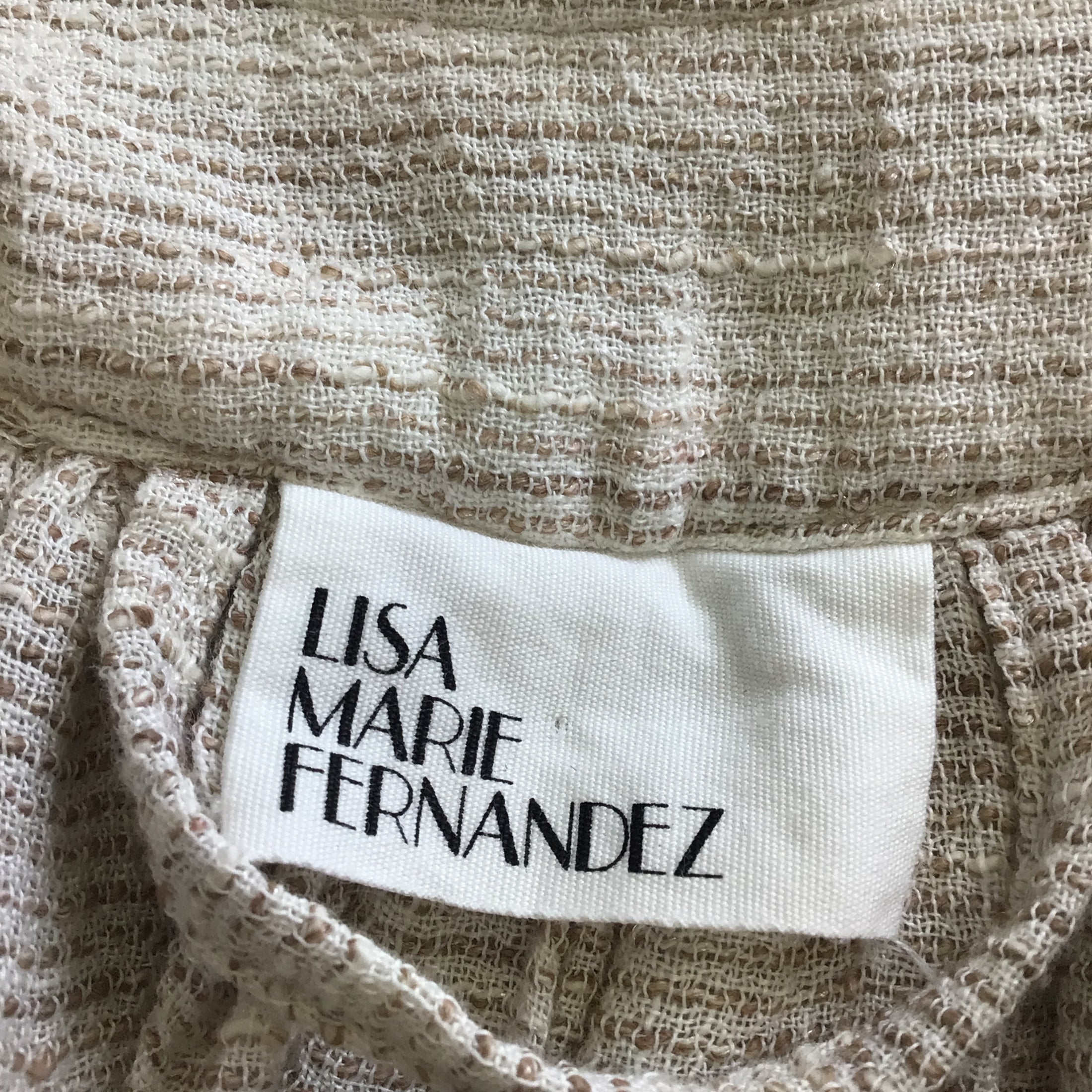 Lisa Marie Fernandez White / Beige Tie-Neck Long Sleeved Linen Dress