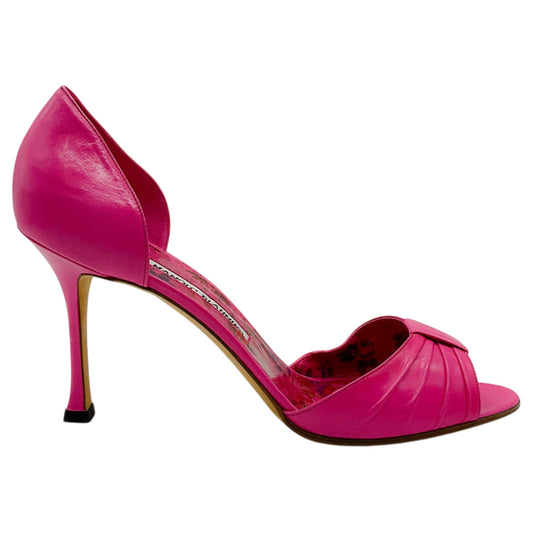Manolo Blahnik Pink Leather D'Orsay Peep Toe Pumps