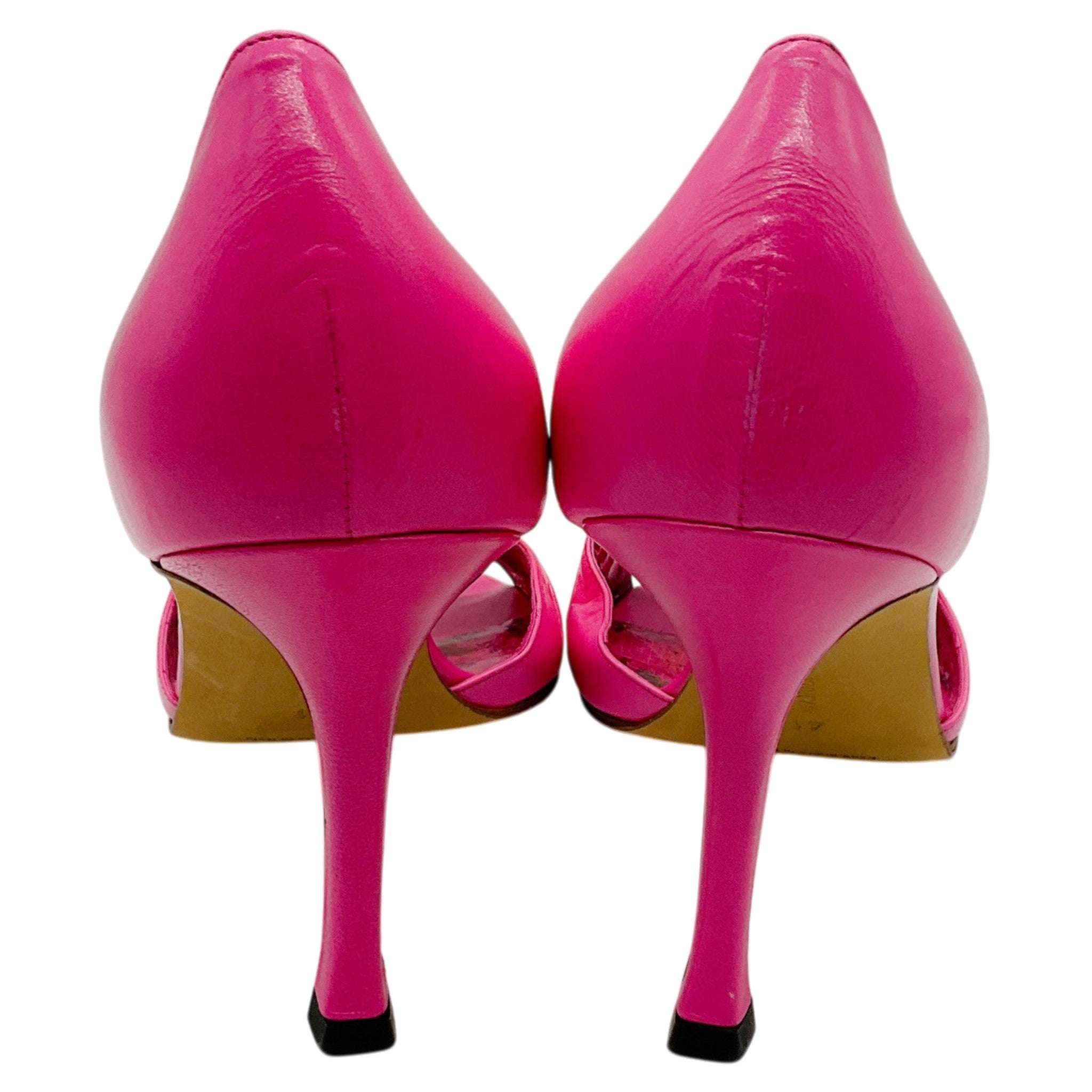 Manolo Blahnik Pink Leather D'Orsay Peep Toe Pumps