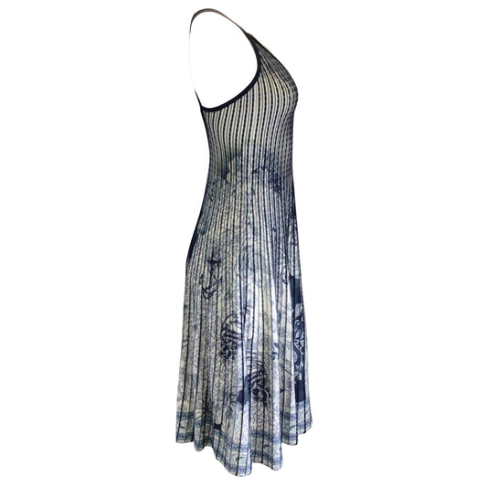 Etro Navy Blue / Ivory Beatrice Printed Sleeveless V-Neck Knit Midi Dress