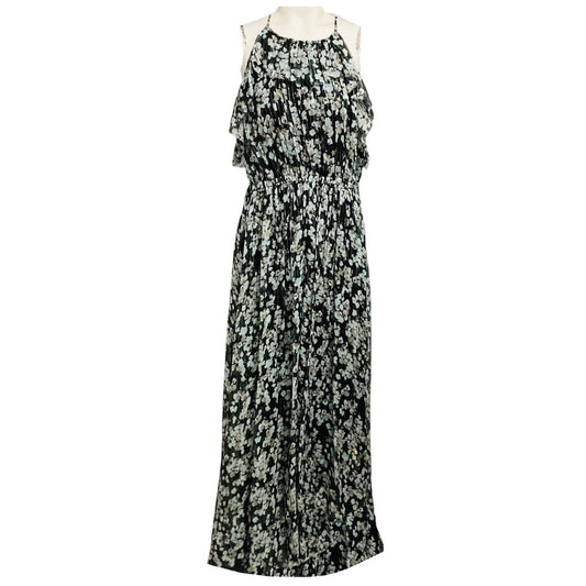 Jason Wu Black / Blue / Green / Silver Metallic Printed Lurex Detail Silk Maxi Dress