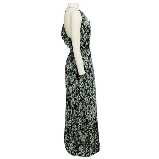Jason Wu Black / Blue / Green / Silver Metallic Printed Lurex Detail Silk Maxi Dress