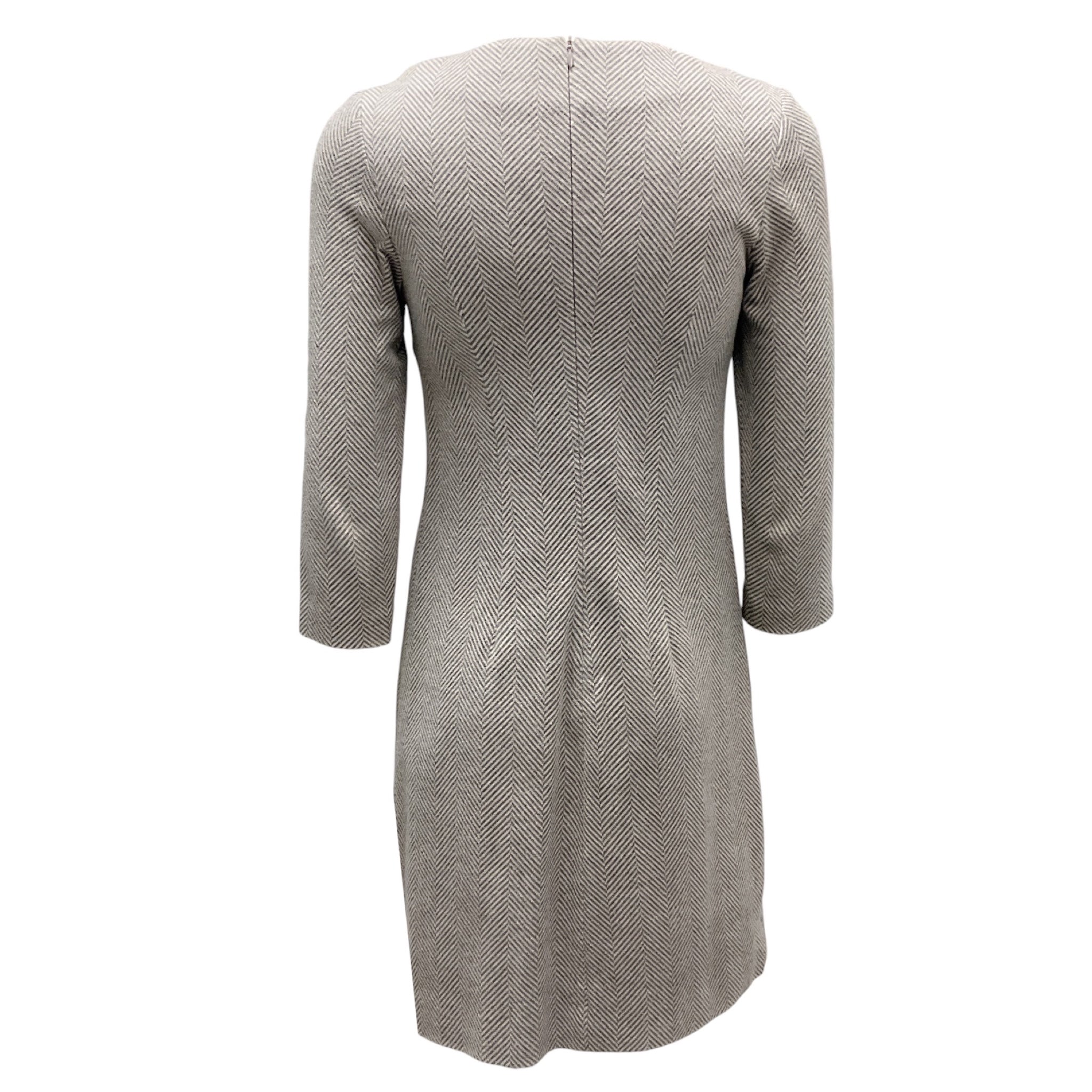 Peserico Grey / Ivory Herringbone Tweed Dress