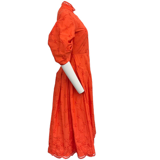 Erdem Orange Embroidered Zelda Midi Dress