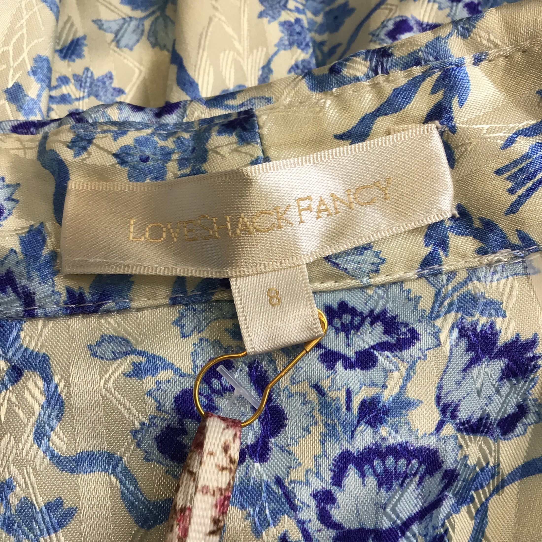 LoveShackFancy Ivory / Blue Daly Frosted Shores Print Floral Satin Mini Dress