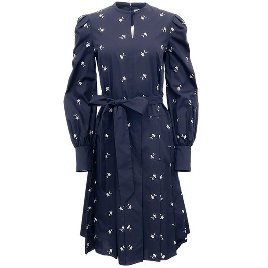 Erdem Navy Blue Enya Dress with White Embroidery