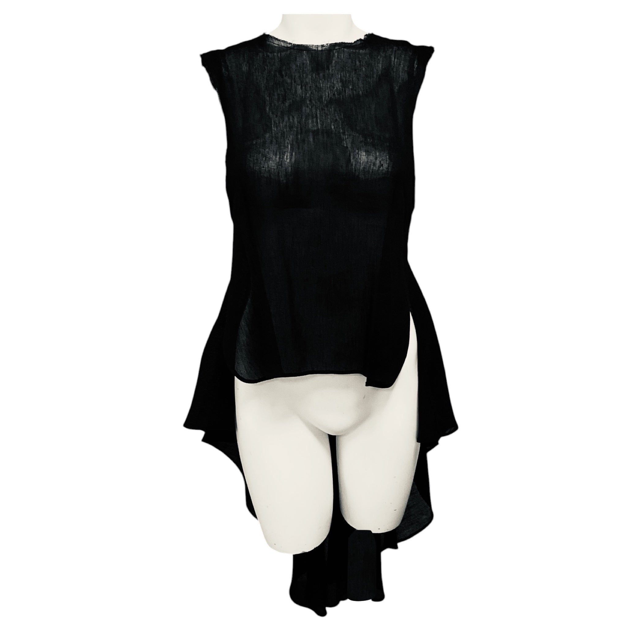 Khaite Black High Low Sleeveless Linen Top