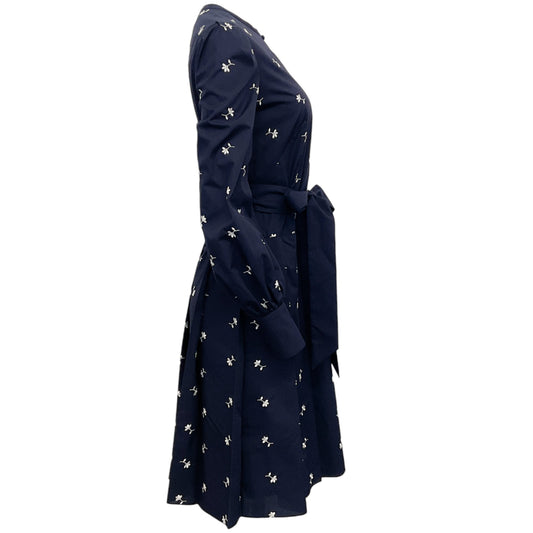 Erdem Navy Blue Enya Dress with White Embroidery