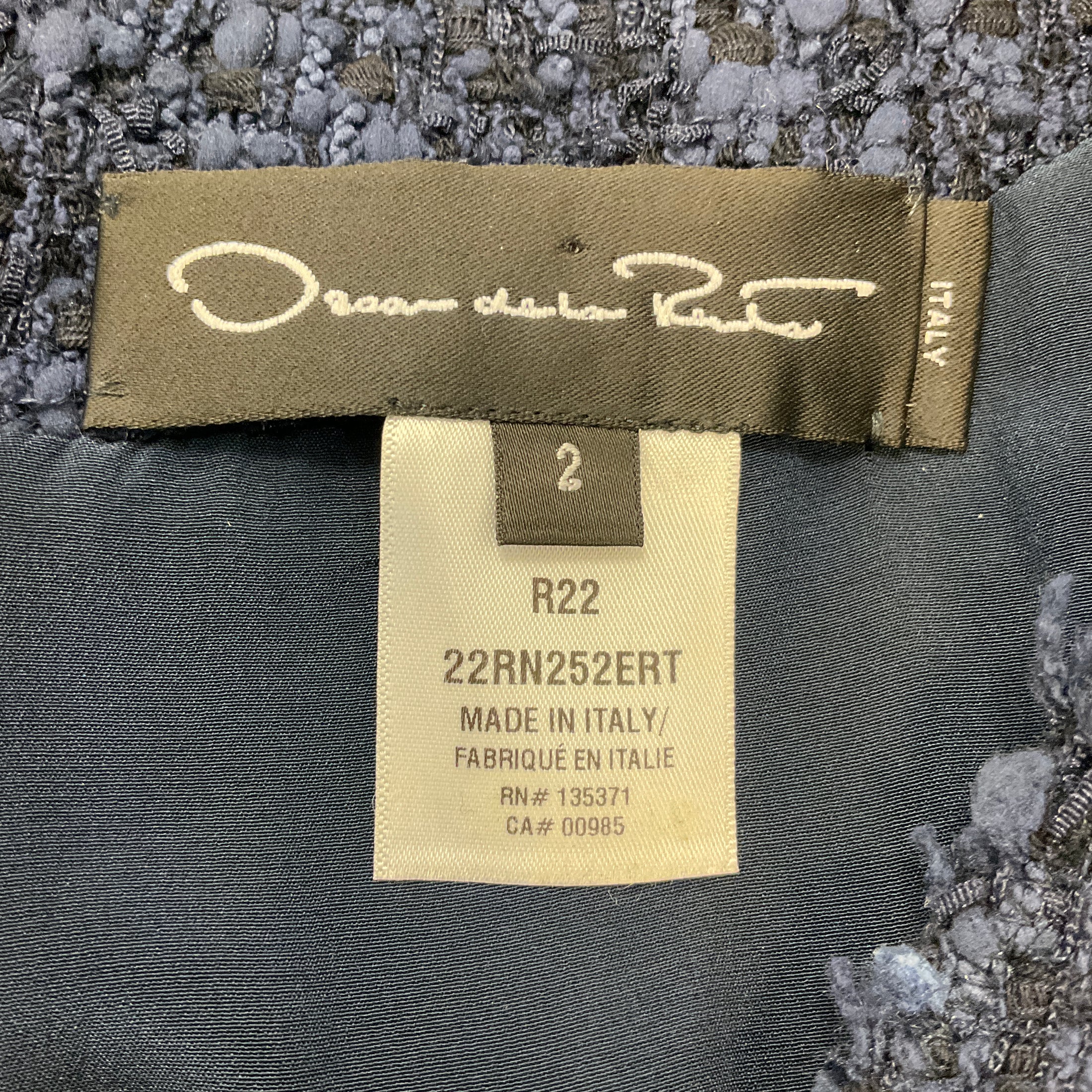 Oscar de la Renta Navy Blue Boucle Tweed Midi Dress with Belt