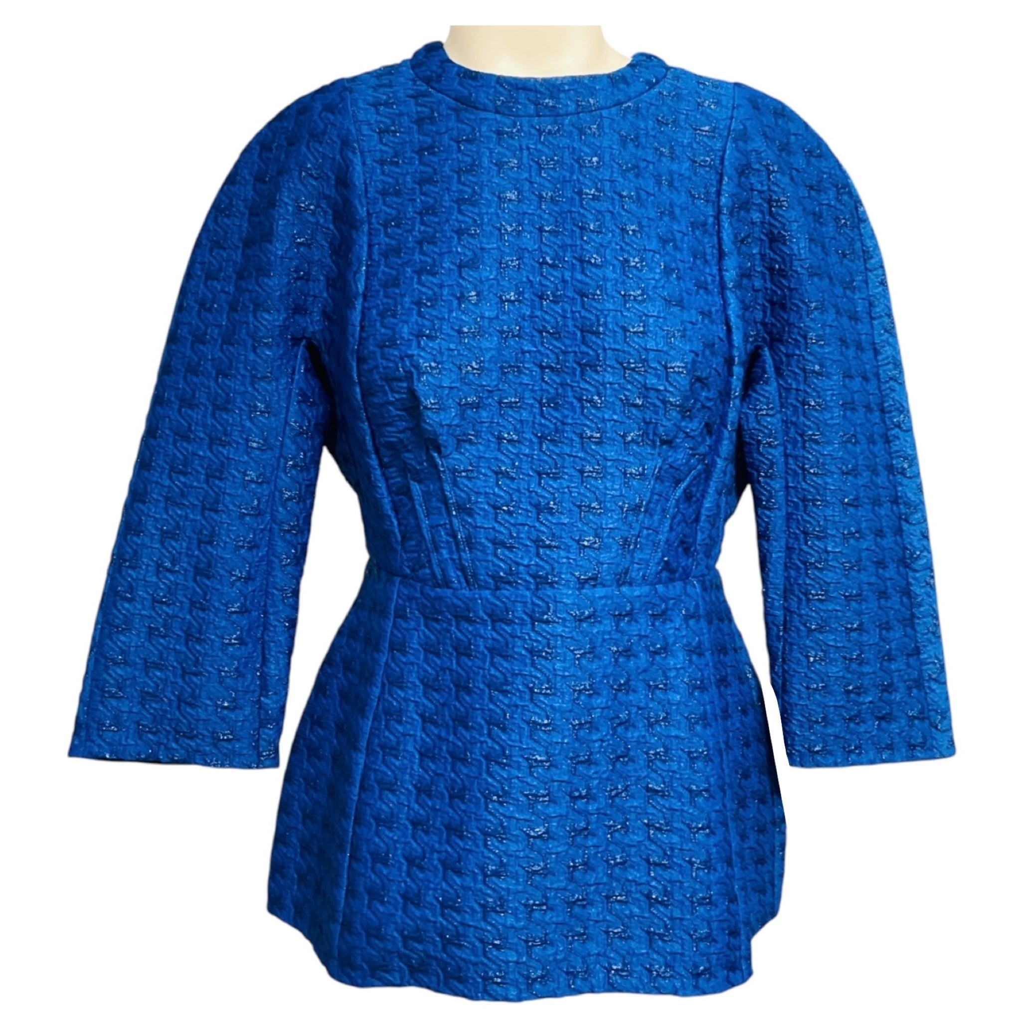 Marni Blue Houndstooth Jacquard Three Quarter Sleeved Top