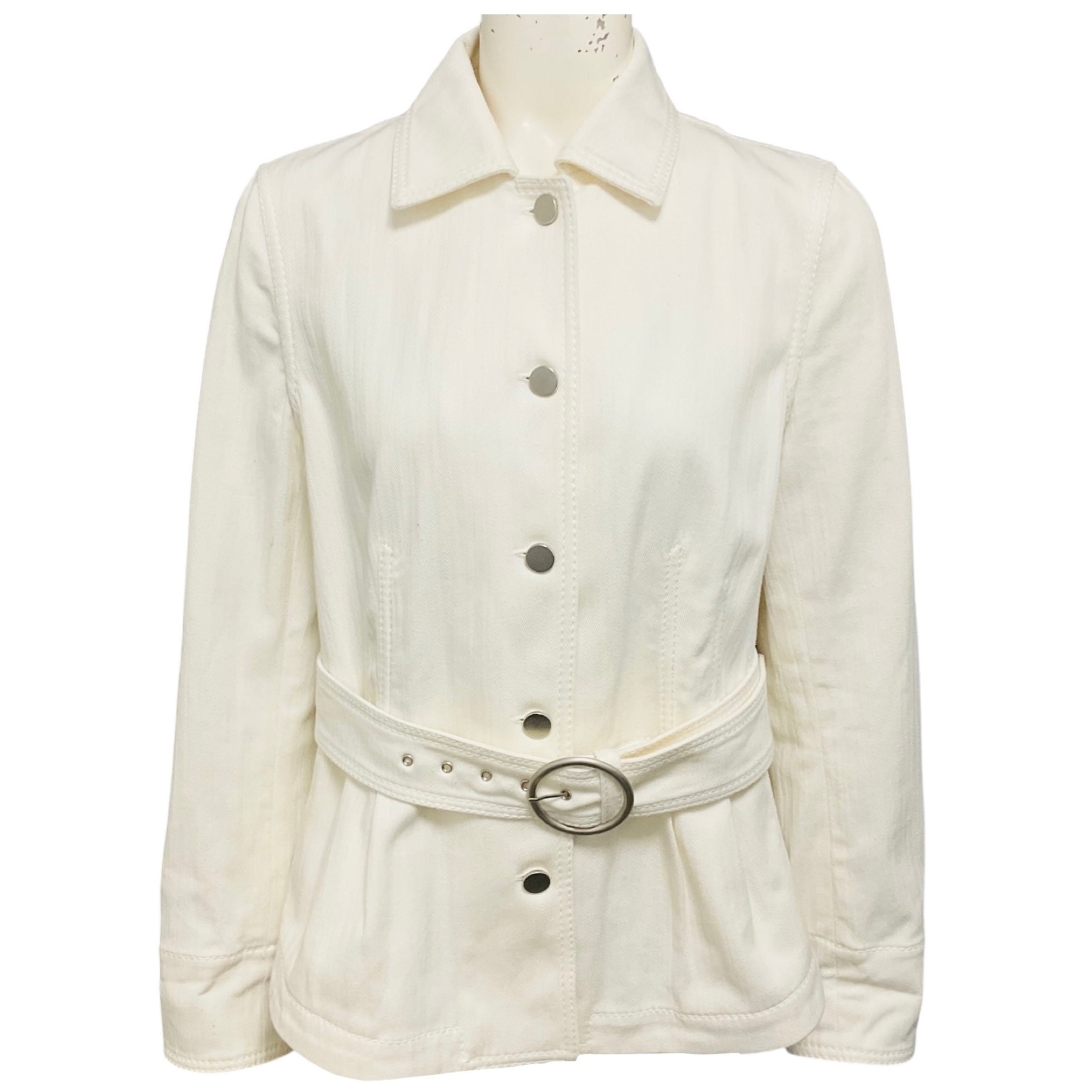 Akris Punto White Cotton Denim Jacket with Belt