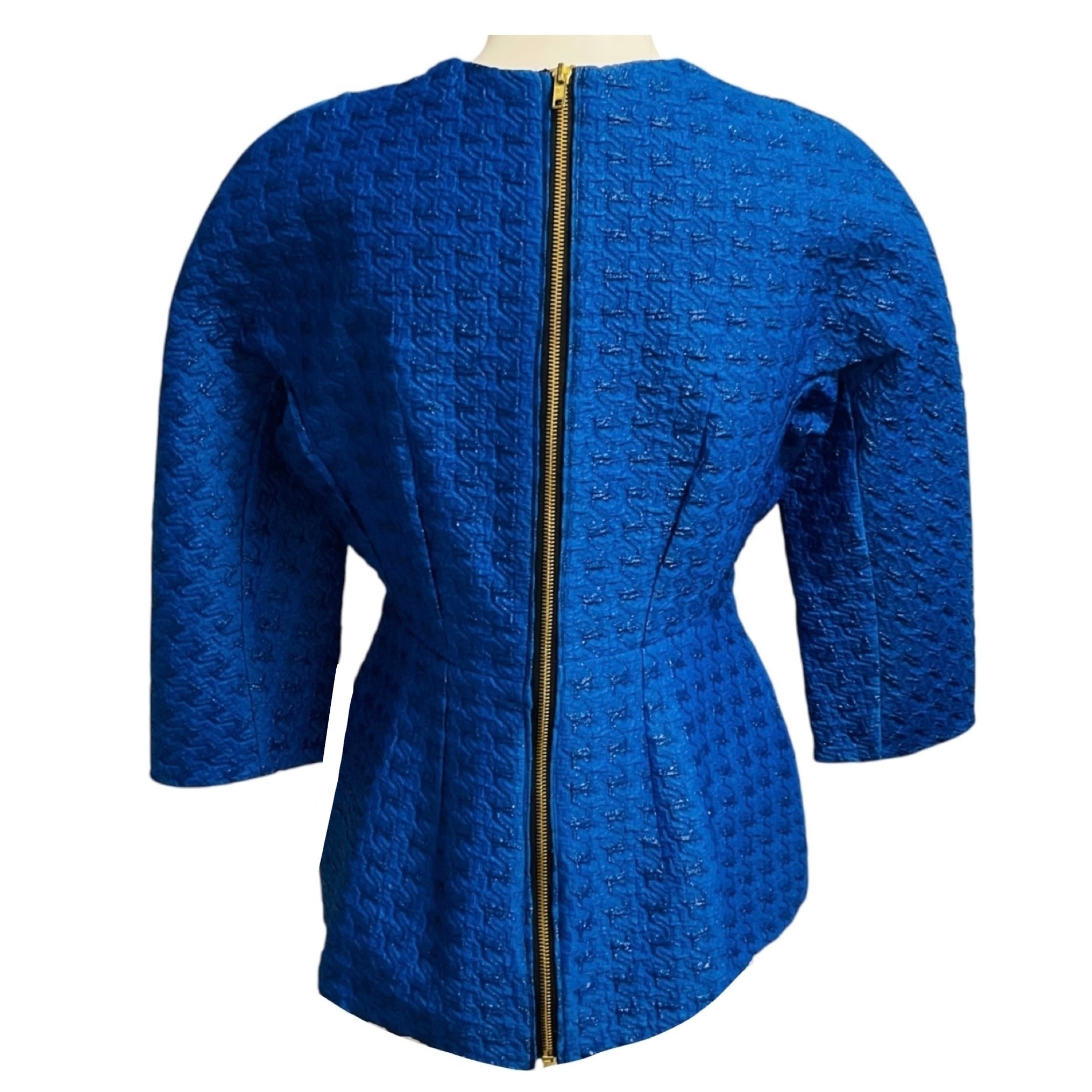 Marni Blue Houndstooth Jacquard Three Quarter Sleeved Top