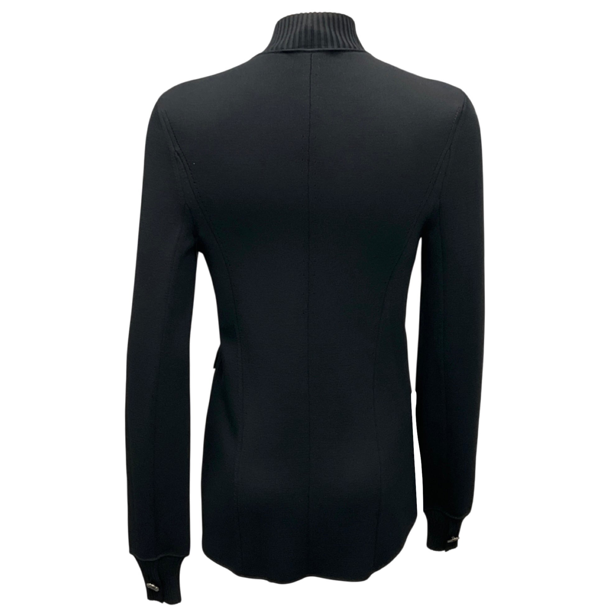 Chanel Black CC Logo Buttoned Viscose Knit High Low Cardigan Sweater