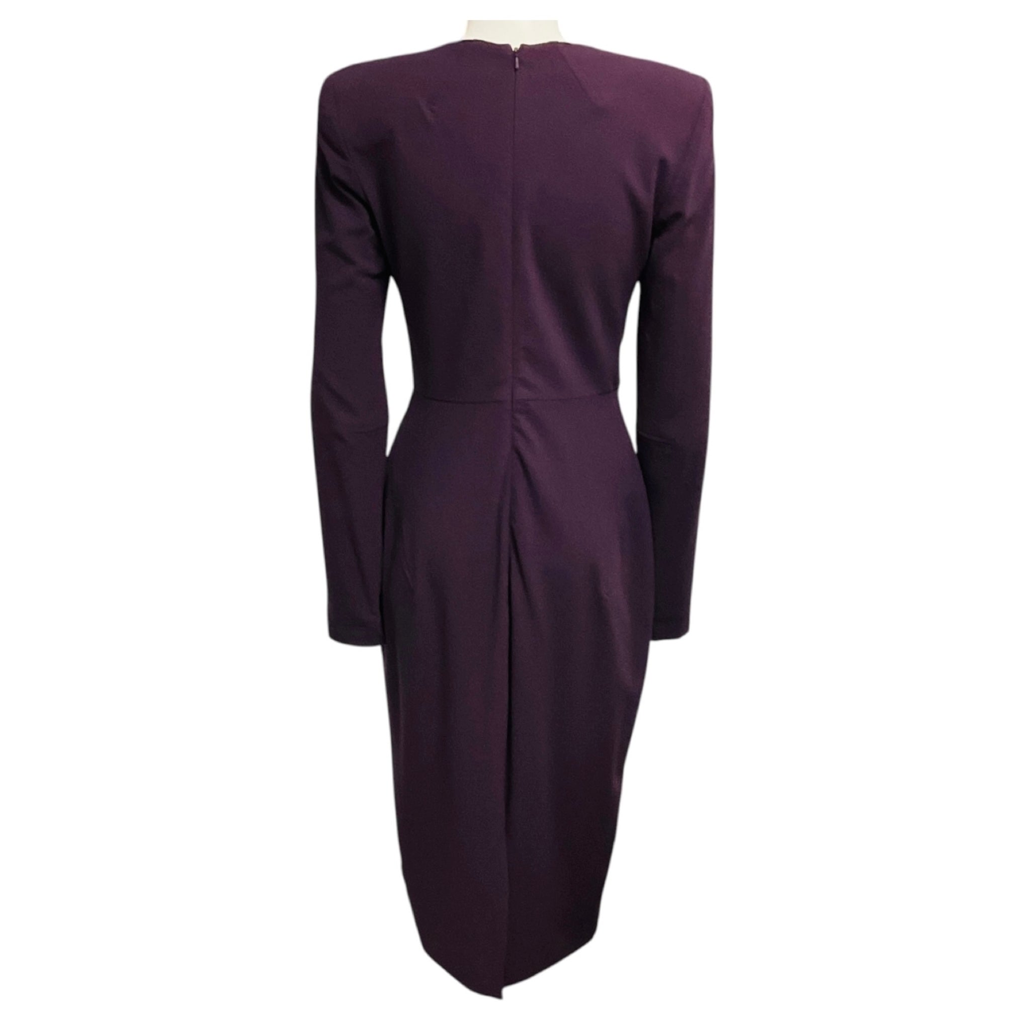 Victoria Beckham Purple Long Sleeved Wool Crepe Midi Dress