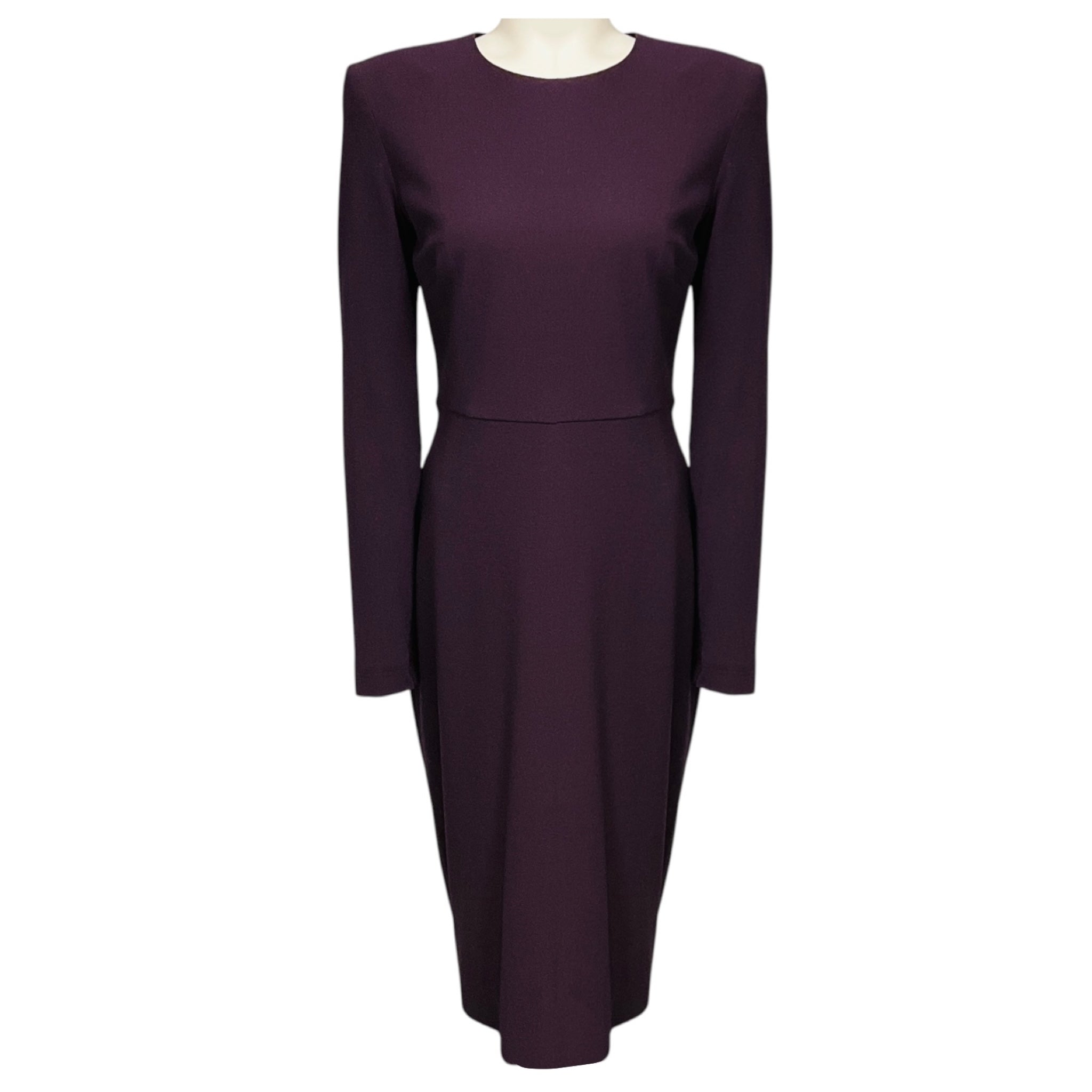 Victoria Beckham Purple Long Sleeved Wool Crepe Midi Dress
