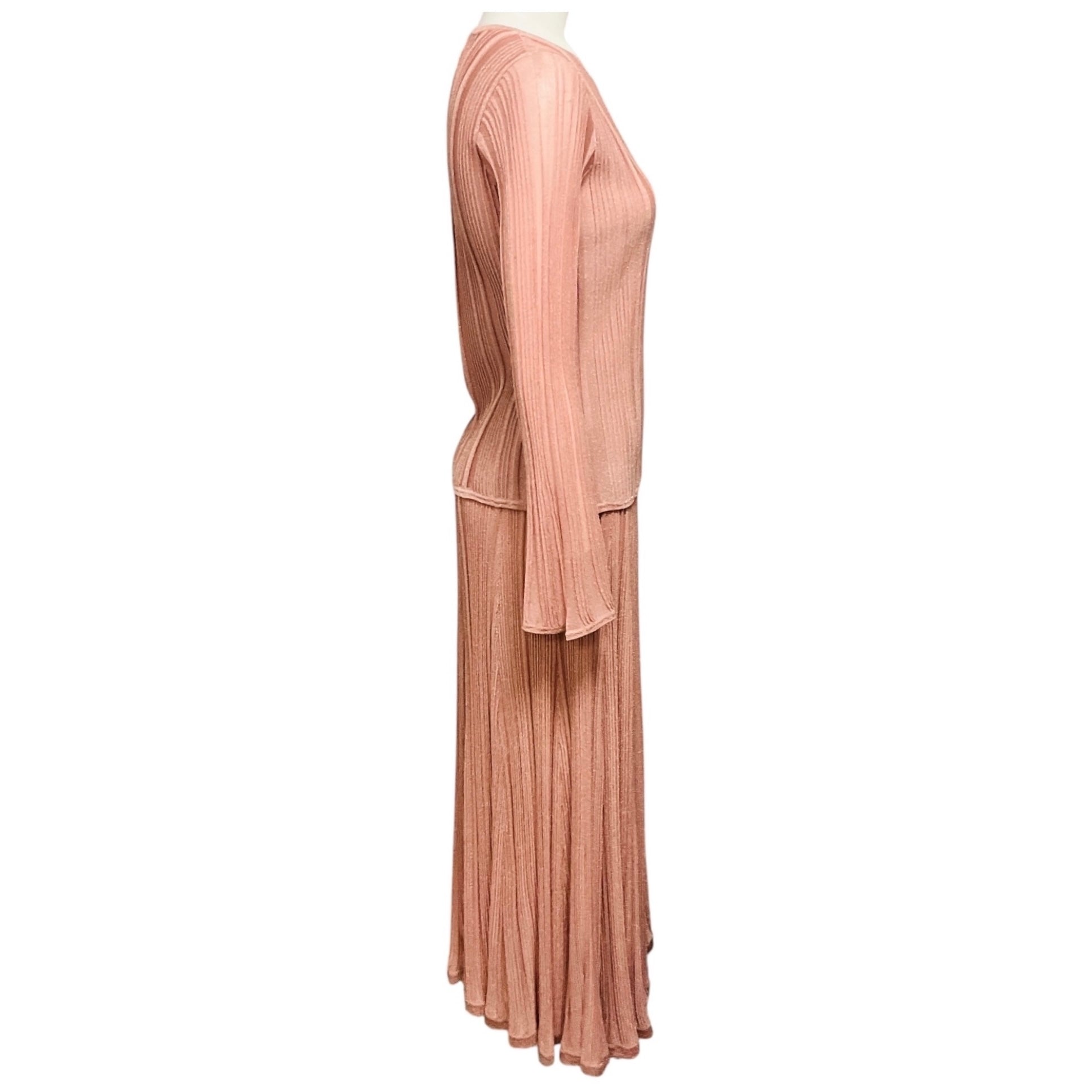 Zimmermann Pink Metallic Knit Lucky Top and Lucky Midi Skirt
