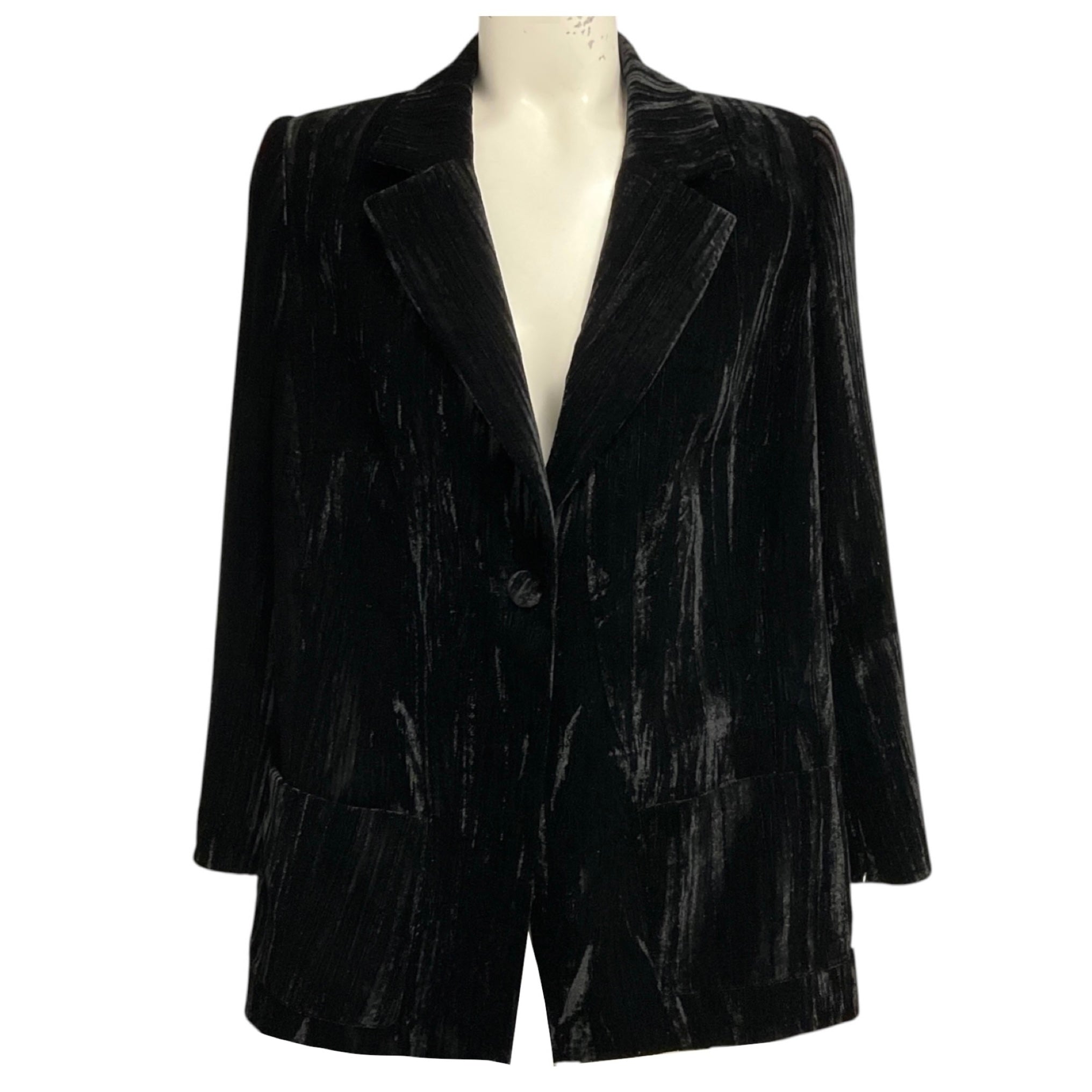 Algo Black One Button Velvet Blazer