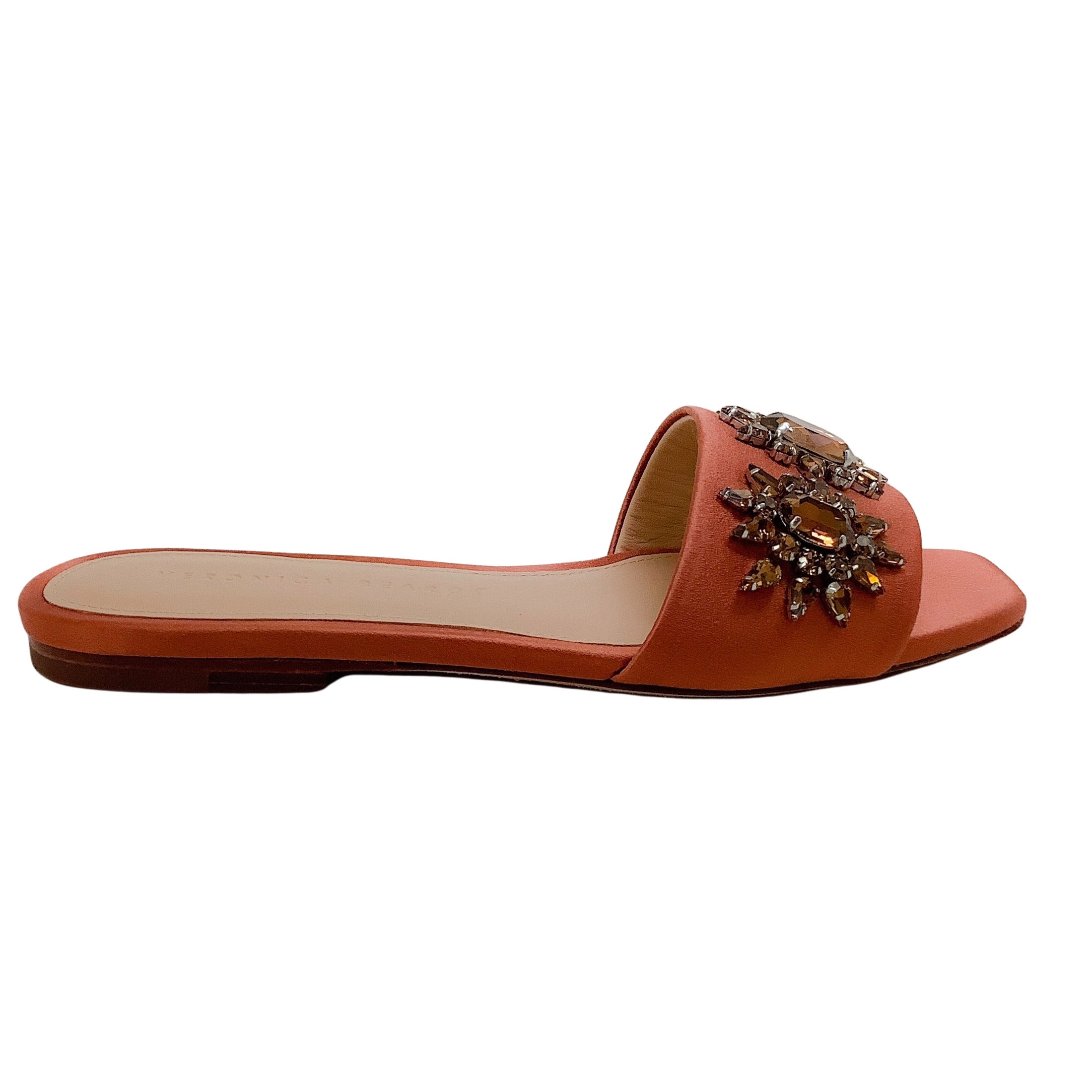 Veronica Beard Redwood Maggie Slides with Crystal Embellishments