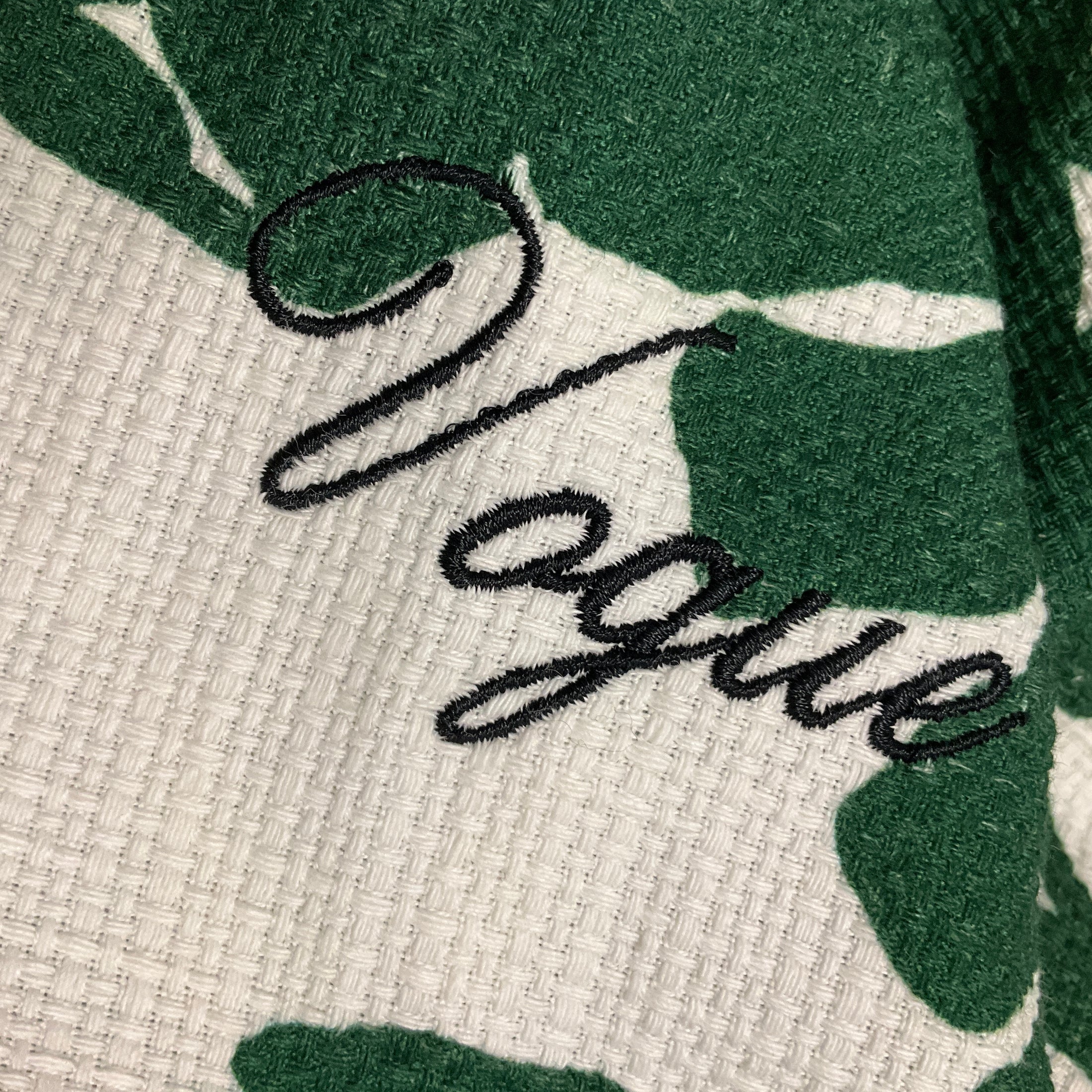 La DoubleJ x Six Senses Rome Green / White / Black Vogue Embroidered Leaf Print Cotton Robe with Belt