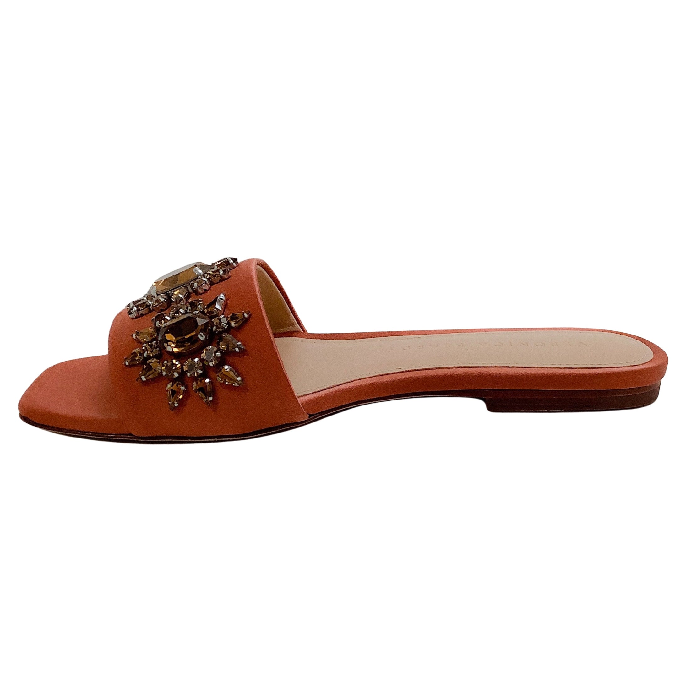 Veronica Beard Redwood Maggie Slides with Crystal Embellishments