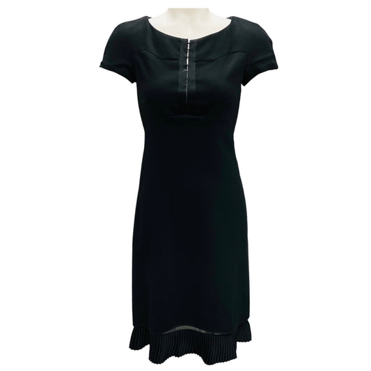 Narciso Rodriguez Black Short Sleeved Pleated Hem Wool Dress