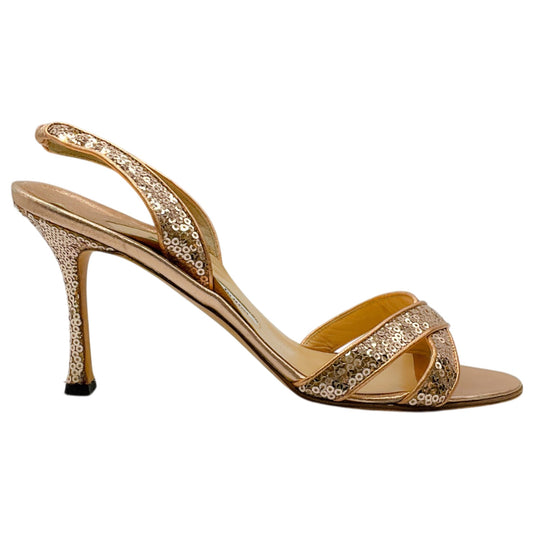 Manolo Blahnik Copper Sequined Callasli Slingback Sandals