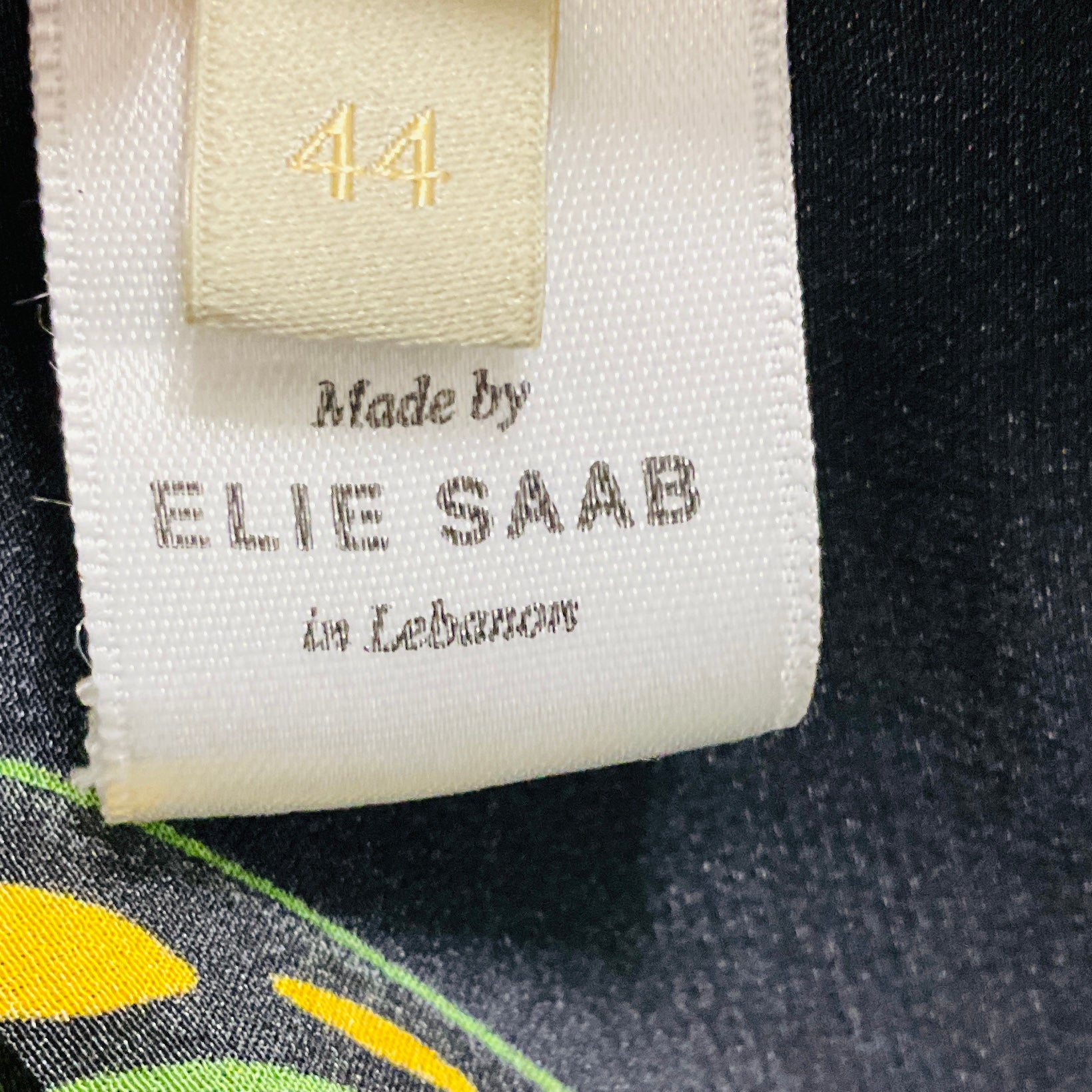 Elie Saab Black / Yellow / Red / Green Multi Leaf Print Silk Maxi Dress