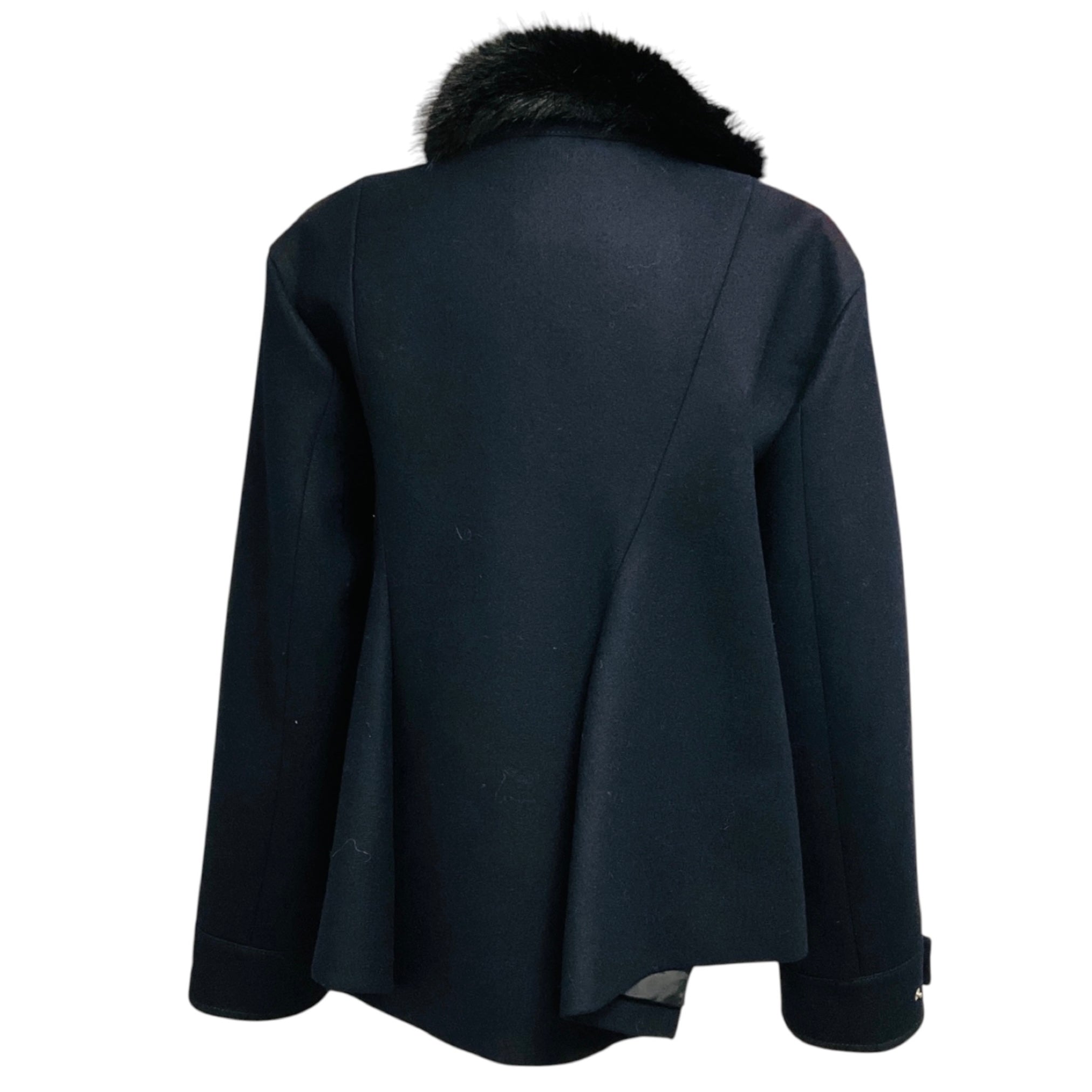 Sacai Navy Blue Wool Melton Blouson Jacket with Black Faux Fur Trim