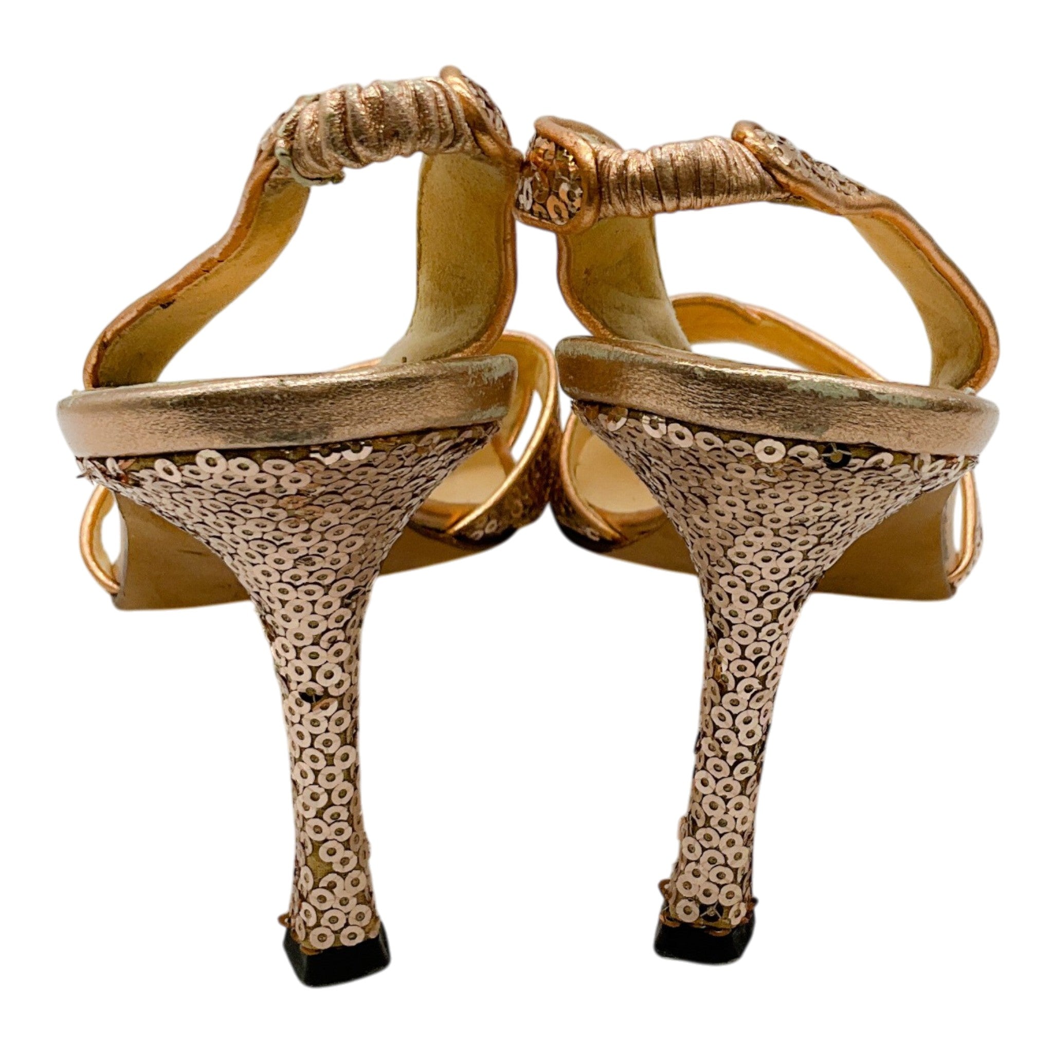 Manolo Blahnik Copper Sequined Callasli Slingback Sandals