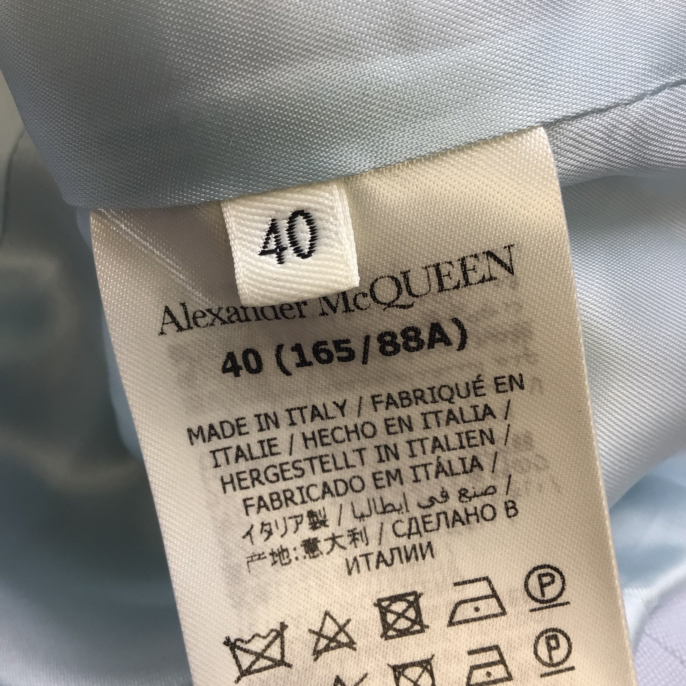 Alexander McQueen Light Blue 2022 Cropped Wool Blazer