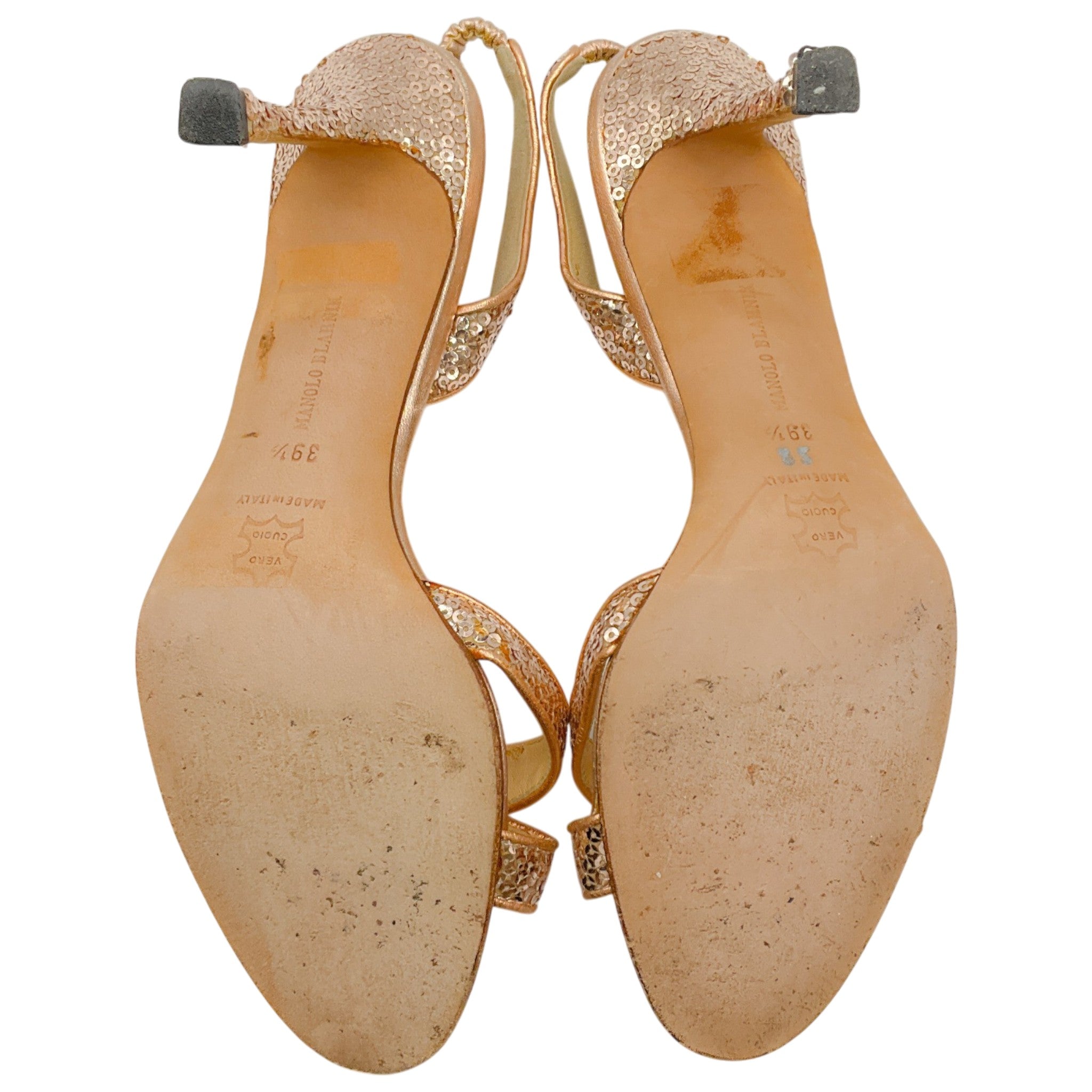Manolo Blahnik Copper Sequined Callasli Slingback Sandals
