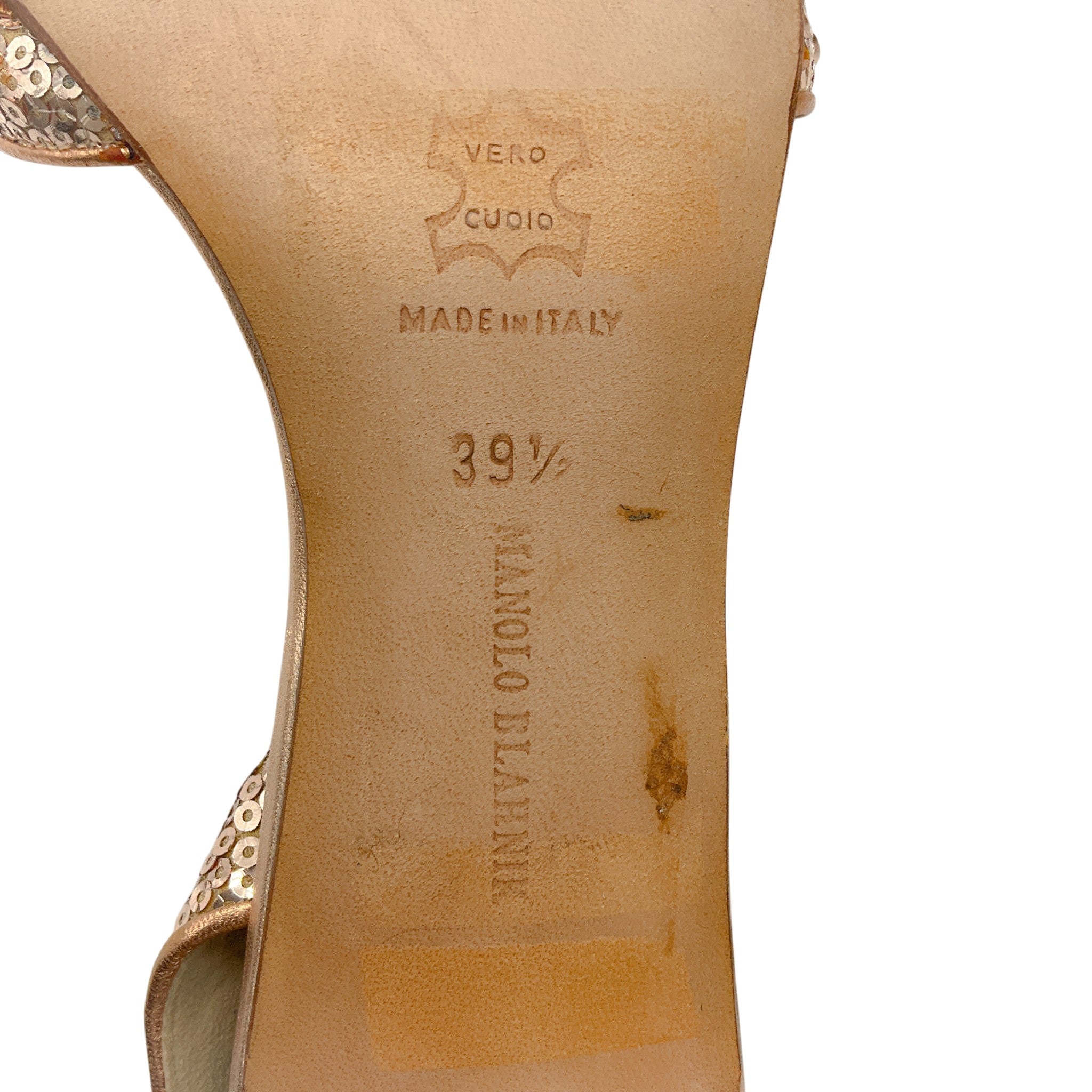 Manolo Blahnik Copper Sequined Callasli Slingback Sandals