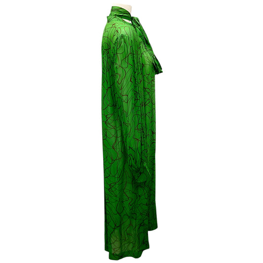 Dries Van Noten Green Tie Neck Long Sleeved Button Front Sheer Midi Dress